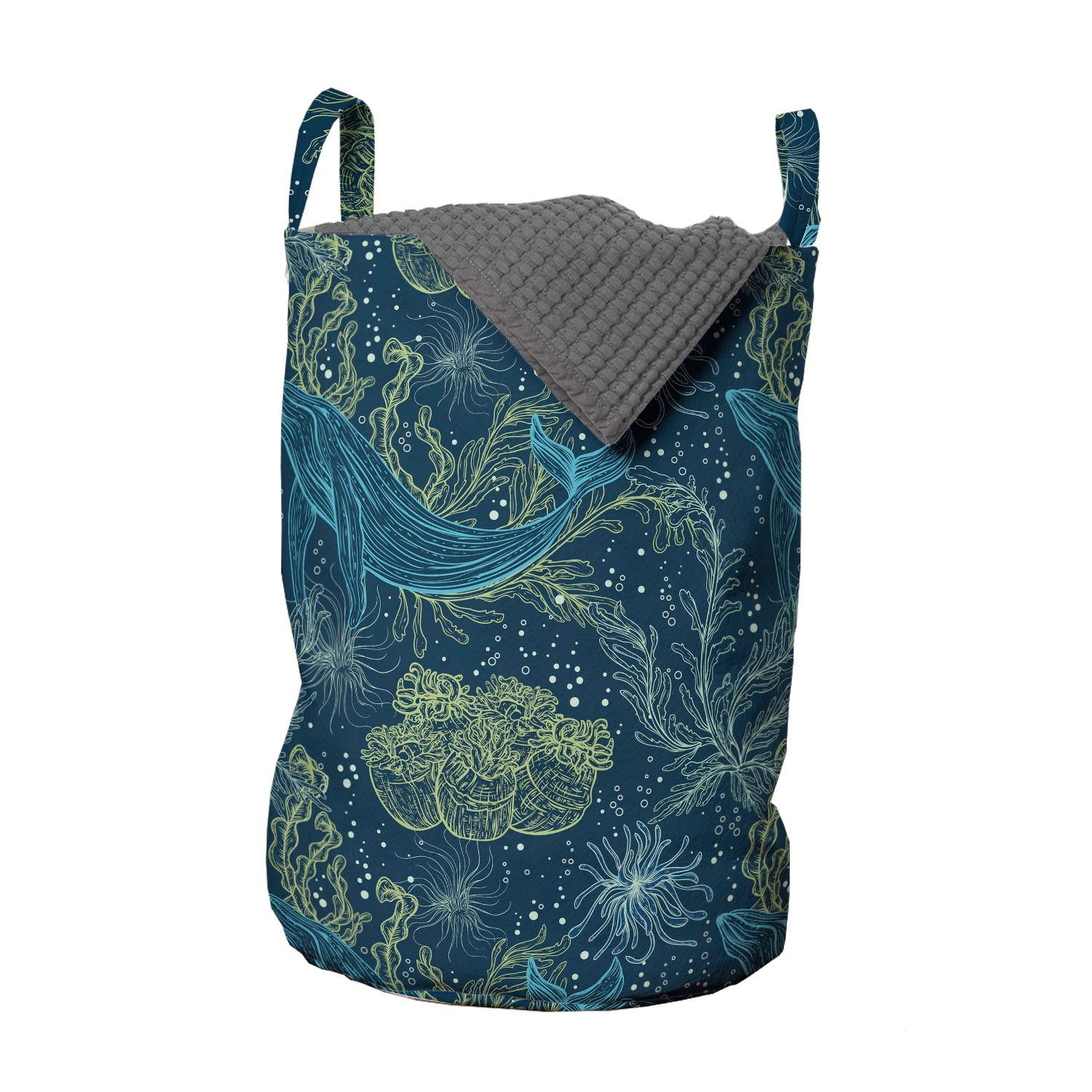 Abakuhaus Wäschesäckchen Wäschekorb mit Griffen Kordelzugverschluss für Waschsalons, Wal Meeresfauna und Flora
