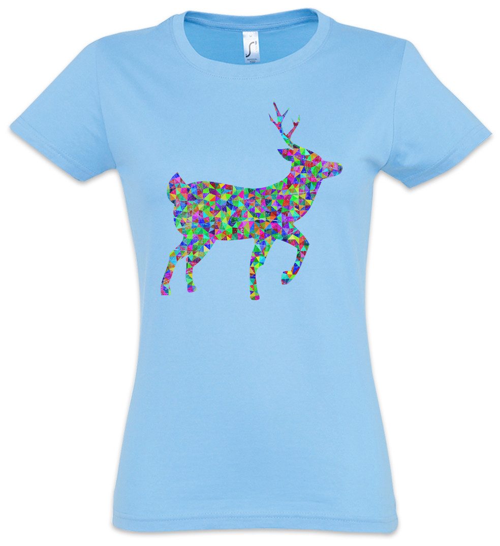Urban Backwoods Print-Shirt Colored Deer Damen T-Shirt Hirsch Reh Wild Jagd Jägerin Rehkitz Toon (1-tlg) Cartoon Comic Look Farben