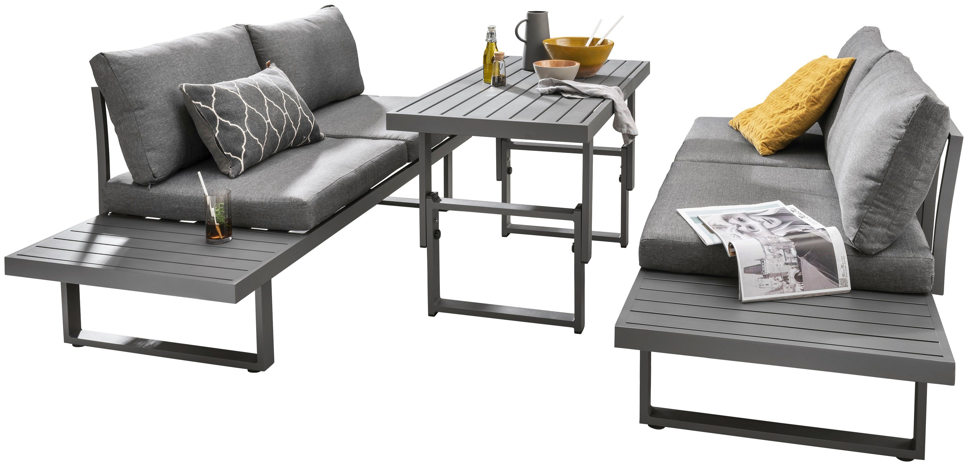 Destiny Gartenlounge-Set POINT, Tisch verstellb. SEA x 58 (Set, variabel, 110 Ecklounge, 15-tlg), cm 45/68 x