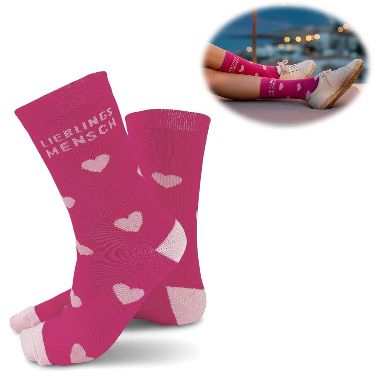 LS-LebenStil Freizeitsocken Coole lustige Socke Gr. 36-40 Spruch "Lieblingsmensch" Damen Witzig (Unisex Statement Socke mit lustigem Spruch / Slogan, 1-Paar, Der lustige Hingucker - geprüfte Qualität - Funny Socks) Geschenk für Muttertag, Valentinstag, Geburtstag, Weihnachten