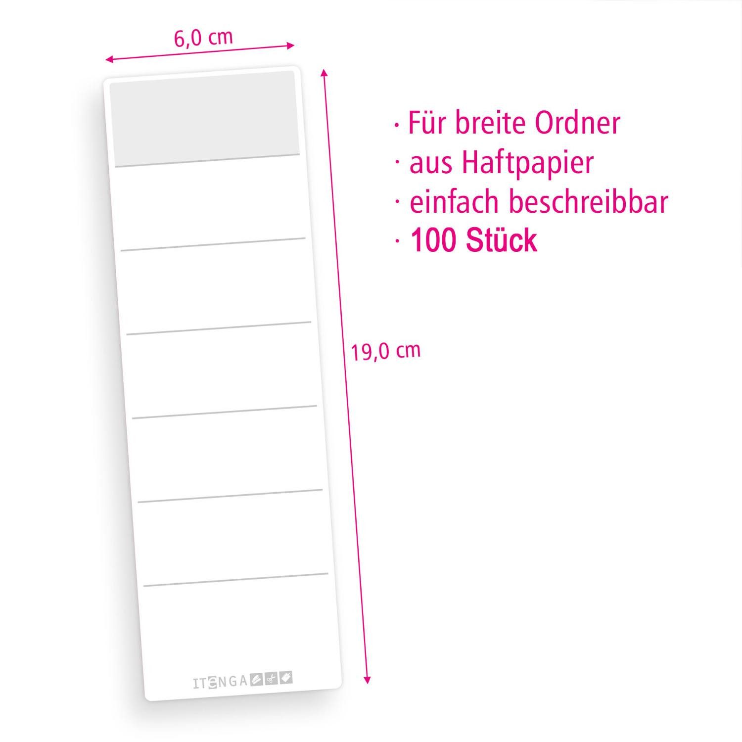 itenga Etiketten itenga 100x Ordnerrücken Etikett WEIß Rückenetikett zum Aufkleben 6,0