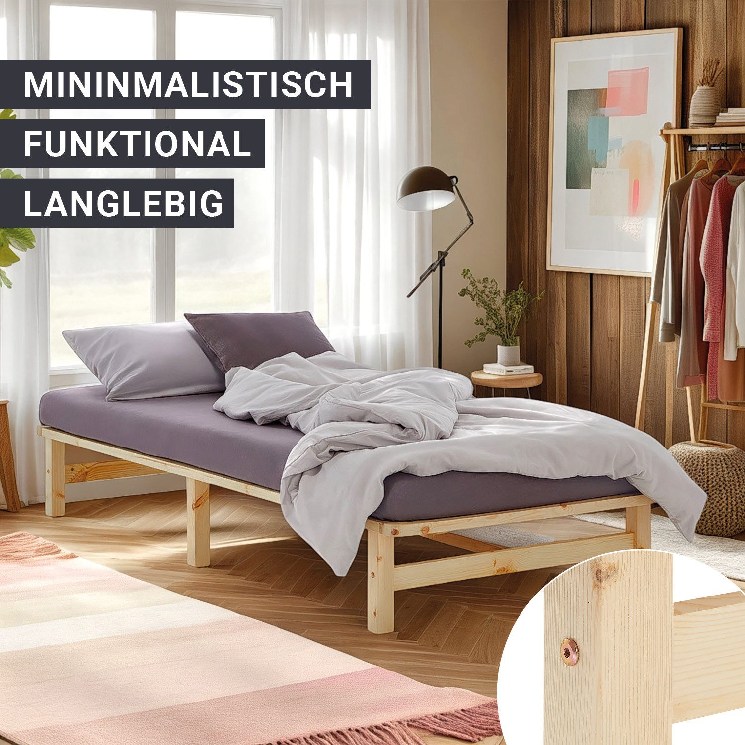 Homestyle4u Holzbett 90/100/140x200 Palettenbett Massivholzbett Futonbett günstig online kaufen