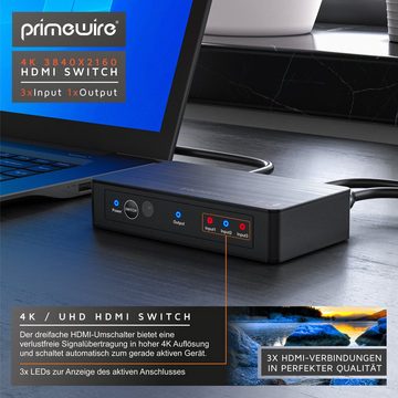 Primewire Audio / Video Matrix-Switch, HDMI 2.0b Verteiler 4k 60Hz UHD, 3 Port, Fernbedienung, Netzteil