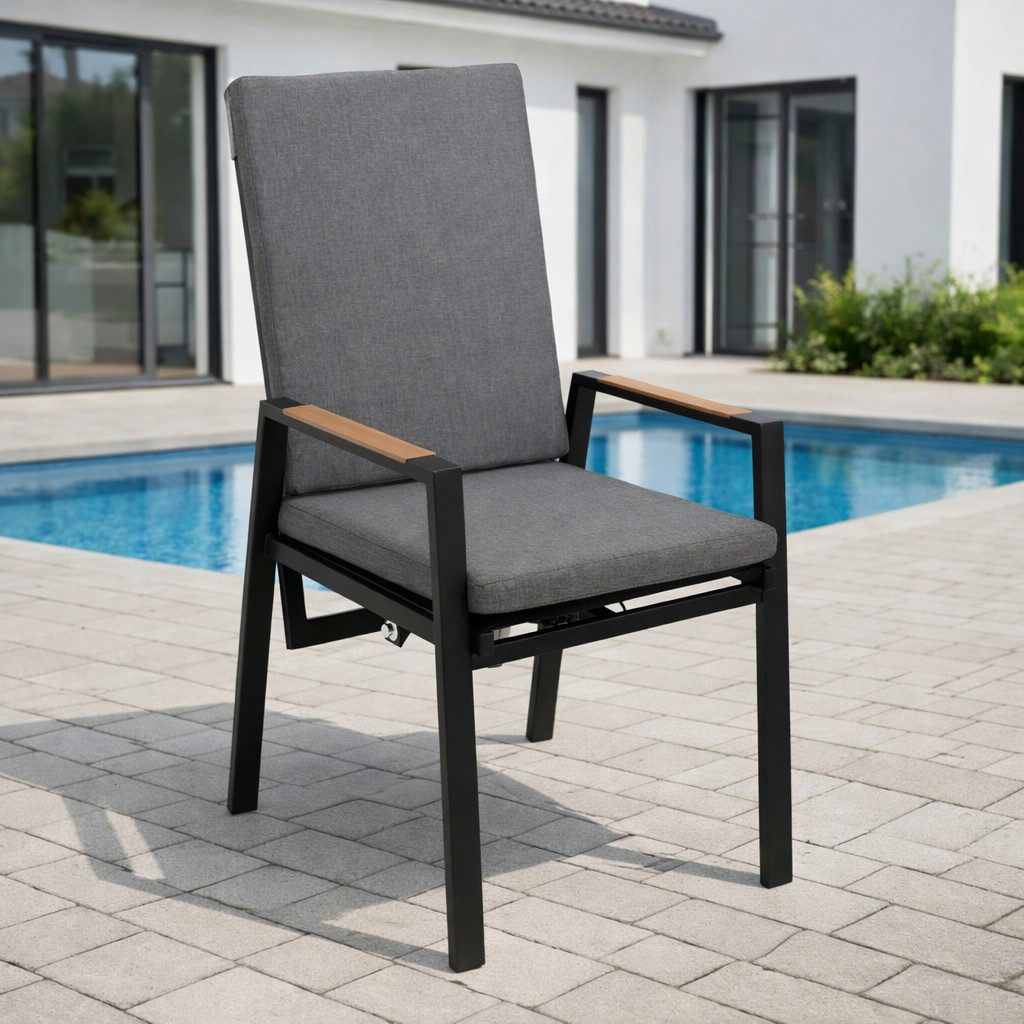 DEGAMO Gartensessel BILBAO, Alu anthrazit, Armlehnen Holzoptik, stufenlos verstellbar