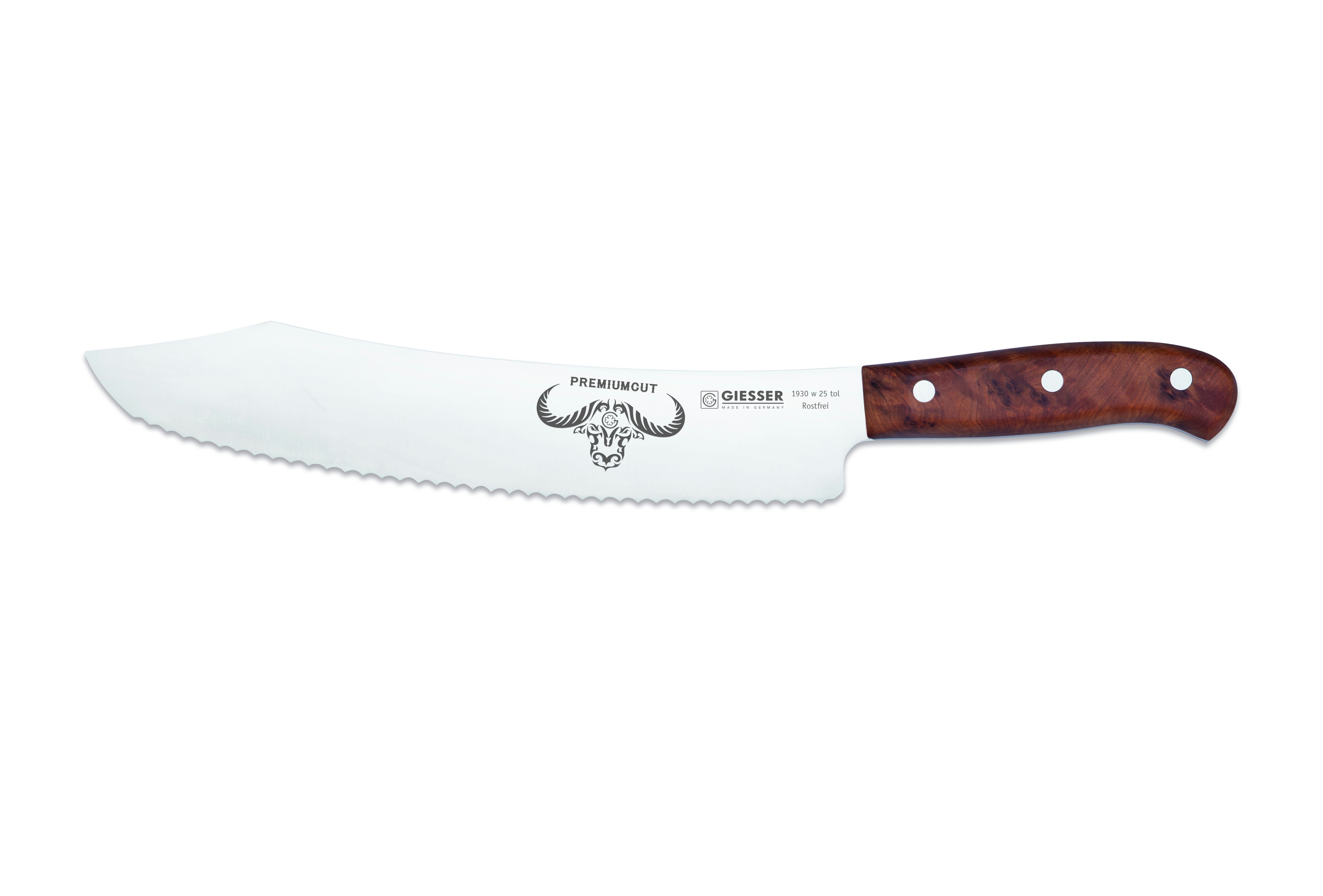 GIESSER Brotmesser Brotmesser BBQ-Messer Konditormesser Wellenschliff 6mm, Extrem Scharf, Made in Germany 1930 w 25