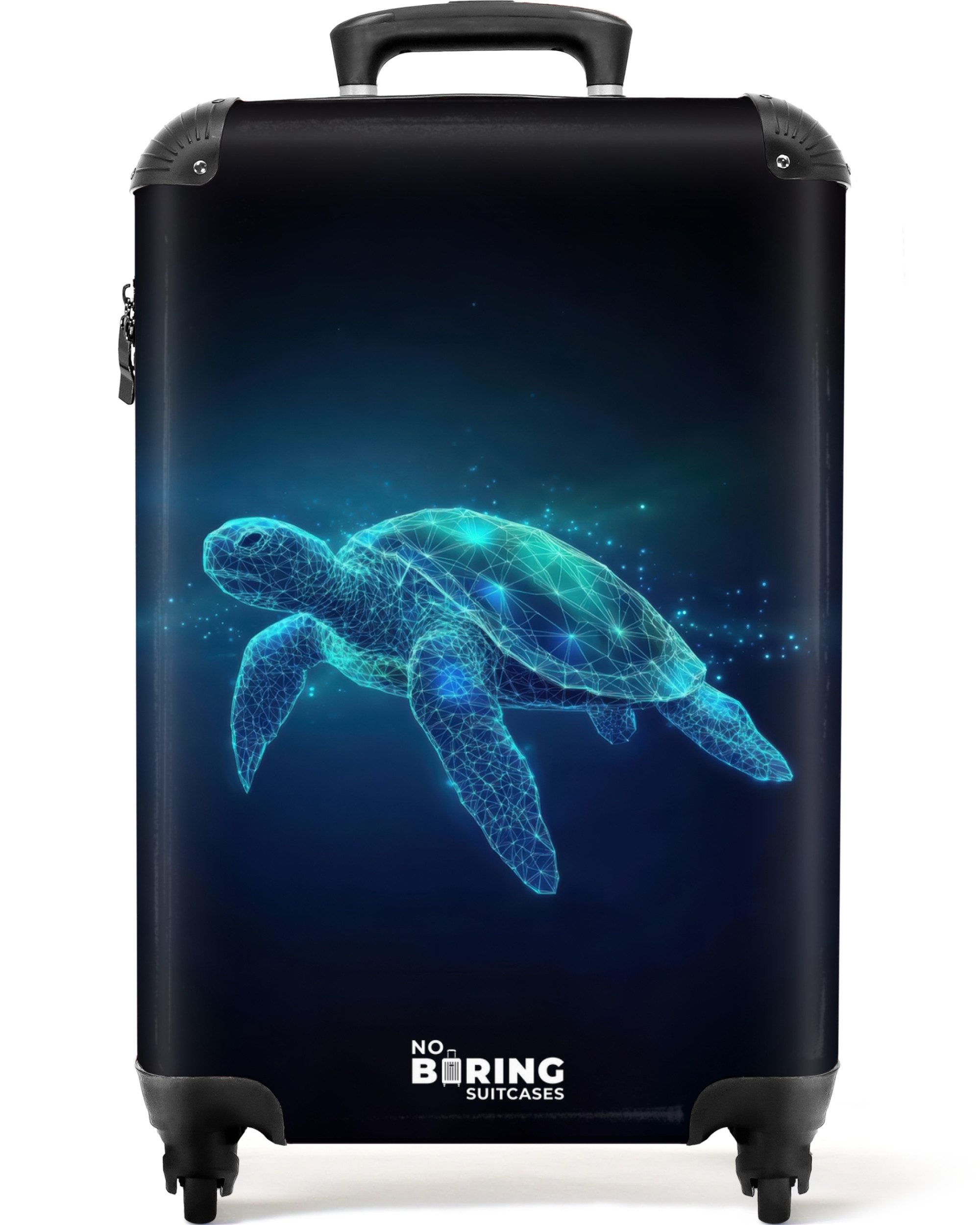 NoBoringSuitcases.com© Kinderkoffer Leuchtende Schildkröte im digitalen Ozean 55x35x20cm, Handgepäck Koffer, Hartschalenkoffer Kinder, Reisekoffer Jungen