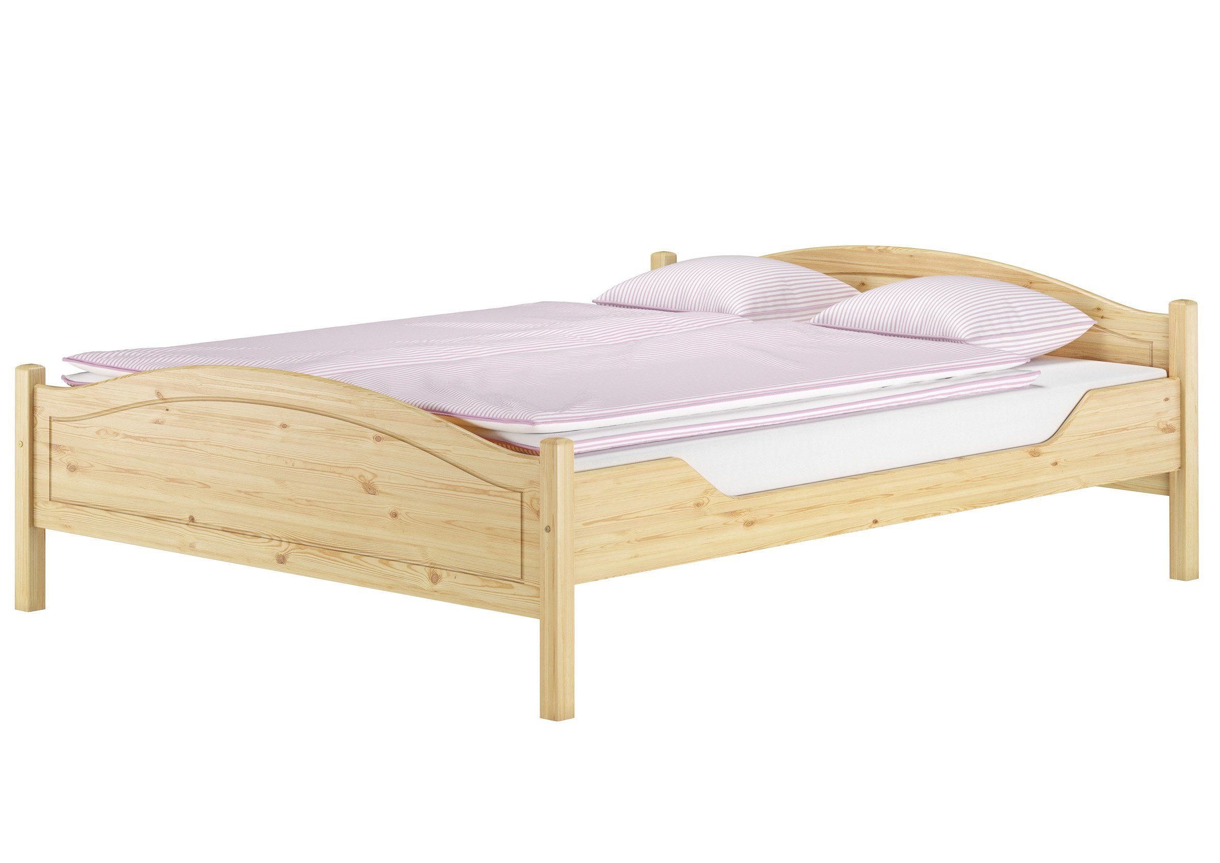 Kieferfarblos ERST-HOLZ Massivholzbett 160x200 lackiert Doppelbett Kiefer, Bett