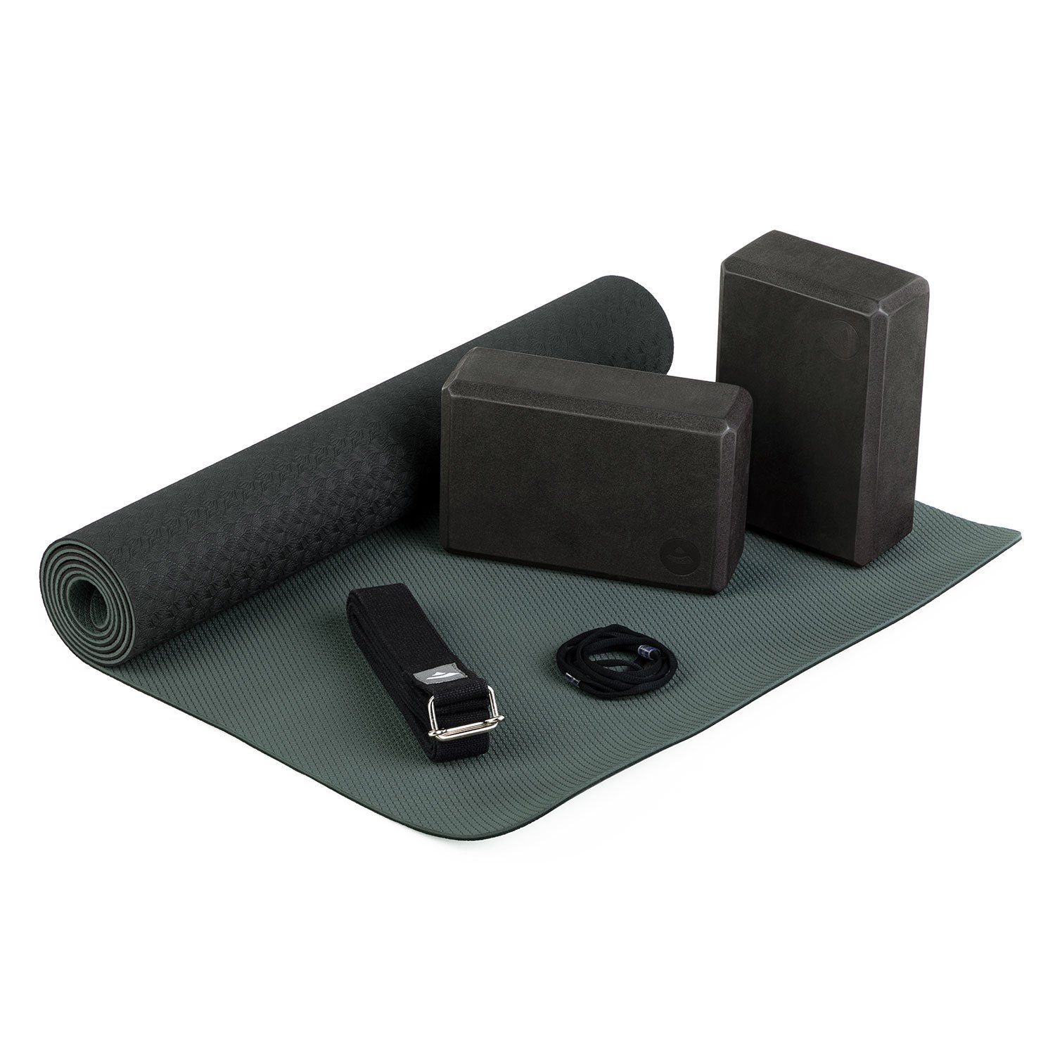 Yogamatte Yoga Set FLOW Yogamatte mit Block & Gurt schwarz