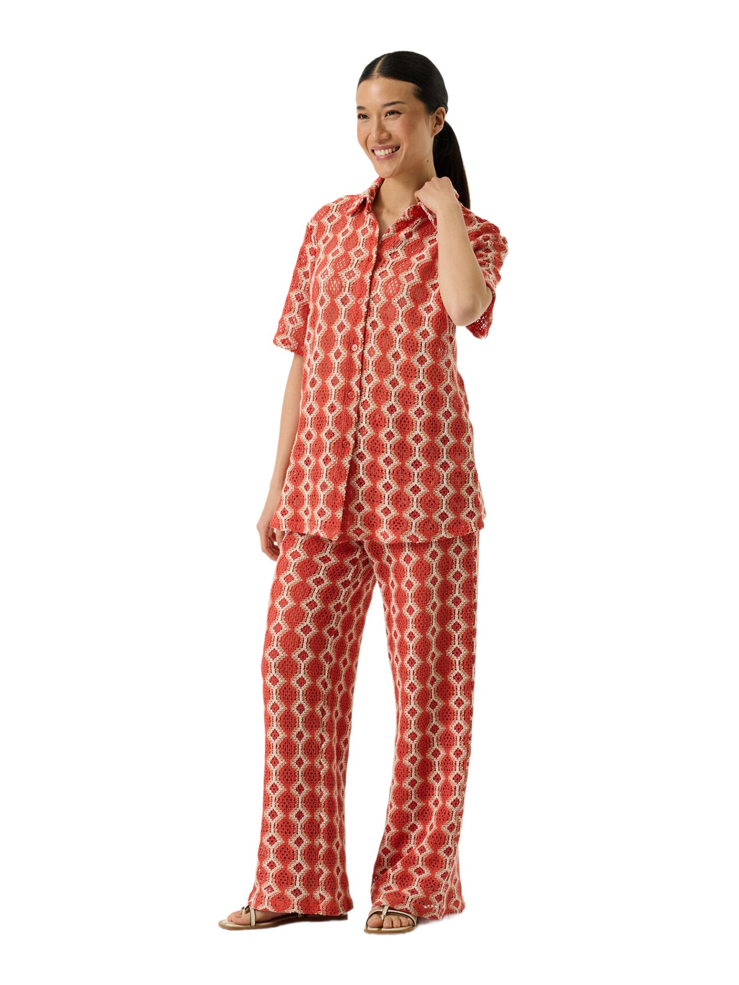 Garcia Stoffhose orange, Casual, Baumwolle, Strukturiert, Wide Leg, Mittel
