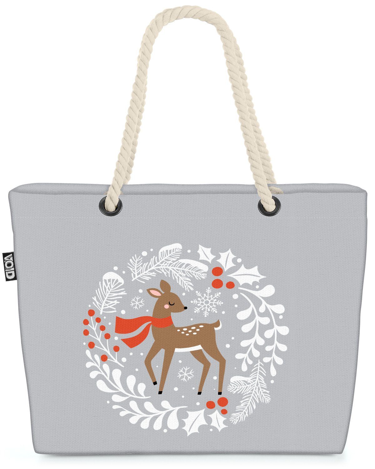 VOID Strandtasche (1-tlg), Tier Zweig Reh Winter Beeren Weihnachten Beeren Winter Reh Schnee