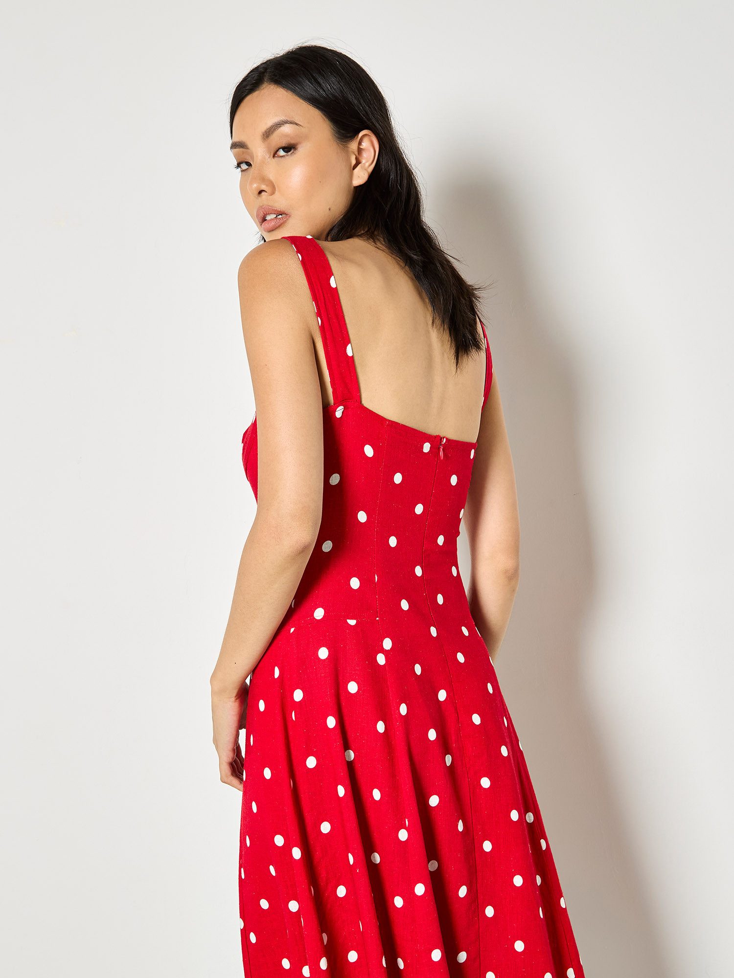 Apricot Druckkleid Midi-Kleid mit Polka-Dot-Muster