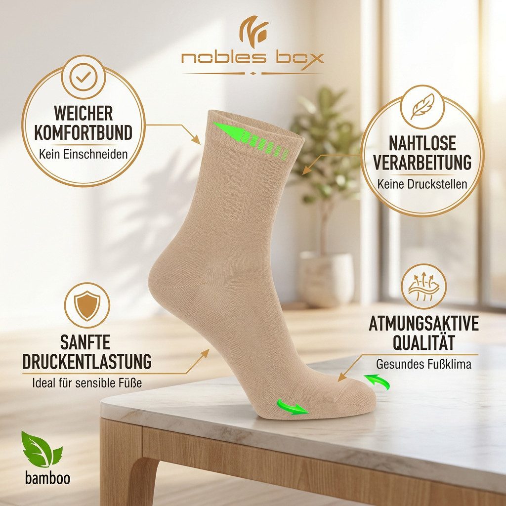 NoblesBox Diabetikersocken Diabetikerstrümpfe Damen - Weicher Komfortbund - Venenfreundlich (Beutel, 4 Paar) Bambussocken