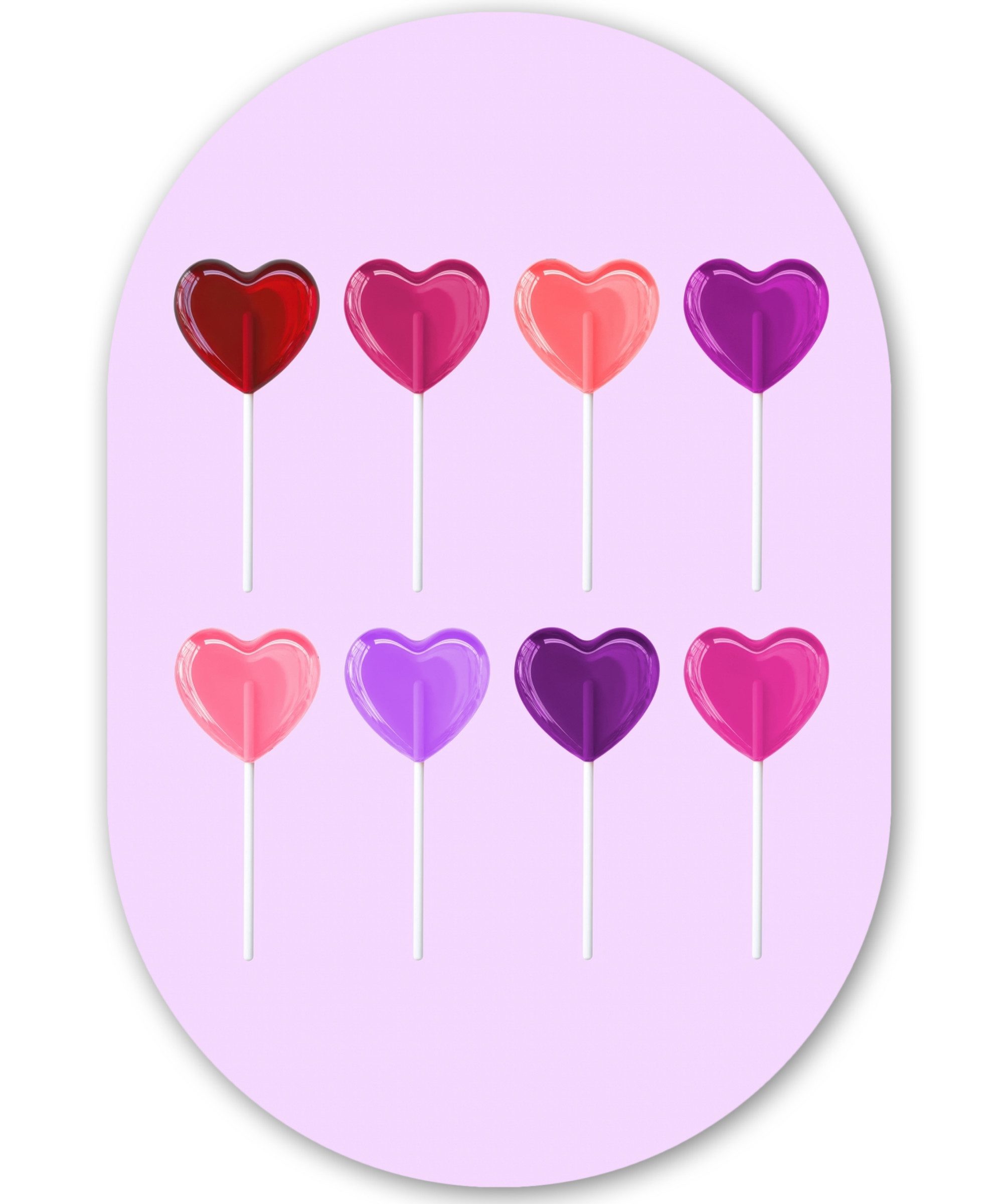 MuchoWow Gemälde Lutscher - Herz - Rosa - Bonbon, Fotodruck (1 St), Wandbild Oval, Wohnzimmer oder Schlafzimmer Wanddekoration, 40x60 cm