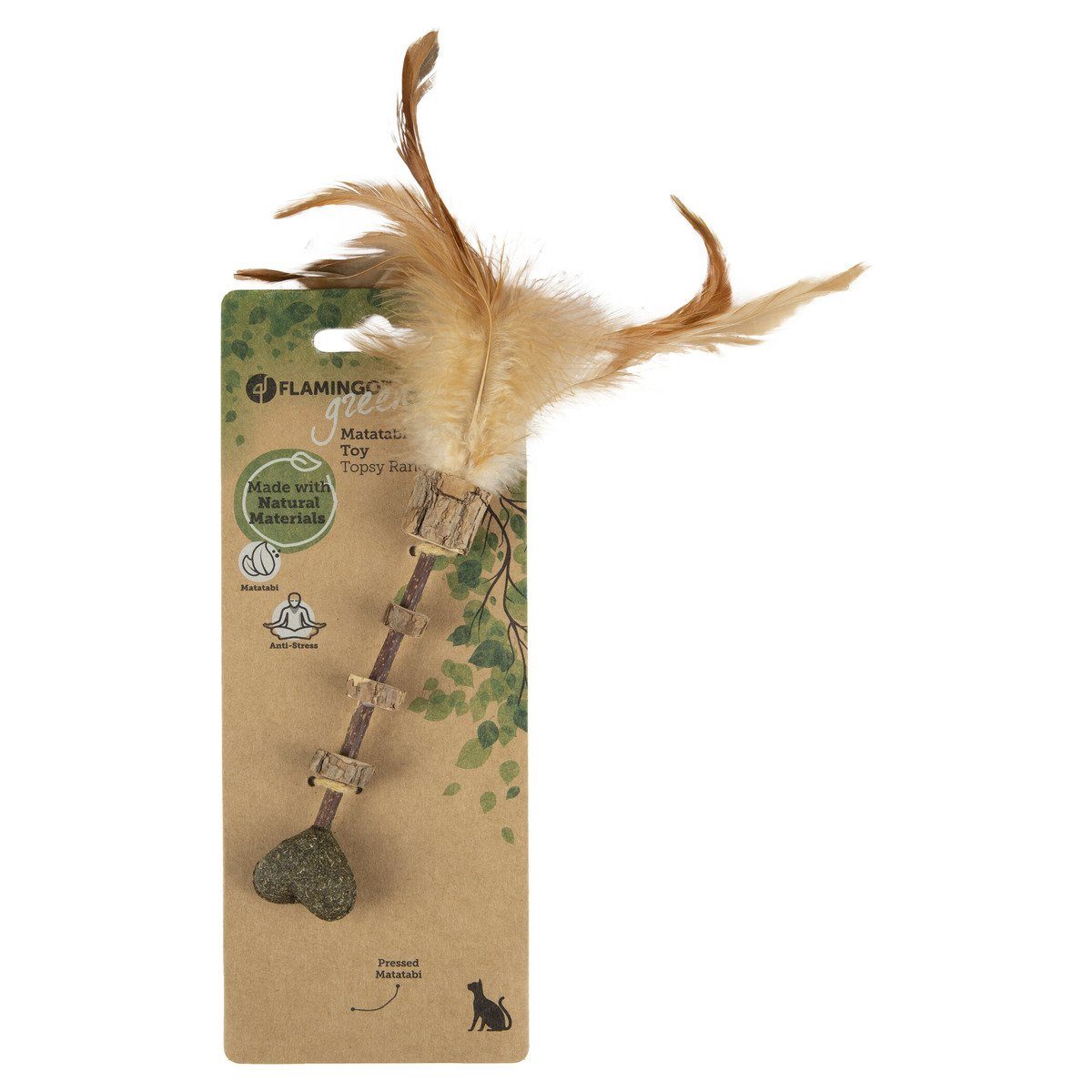 Thumbnail - Flamingo Tier-Beschäftigungsspielzeug Katzenspielzeug Topsy Stick Holz mit Herz Matatabi Natur