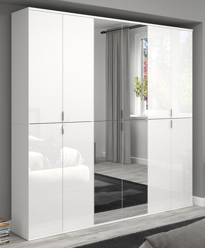xonox.home Kleiderschrank Garderobenschrank Projekt X 1, weiß Hochglanz Spiegeltüren 3-teilig Kleiderschrank mit Spiegeltüren