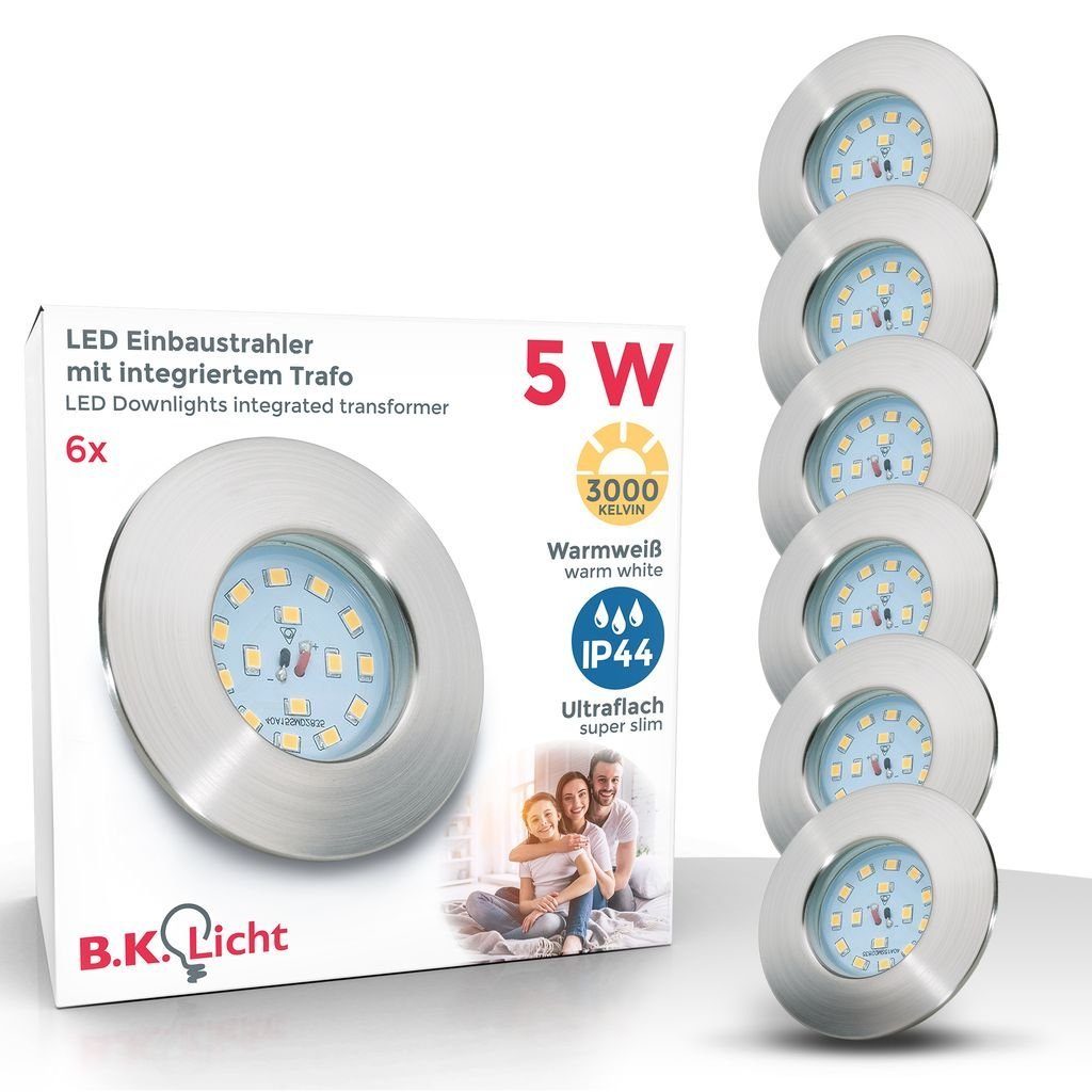 B.K.Licht LED Einbaustrahler LED Badeinbauleuchten 30mm Ultraflach 4x 5W - 20-02-03-S, LED fest integriert, IP44 Badeinbaustrahler 6 x 400lm Bad-Deckenspots Einbauspots