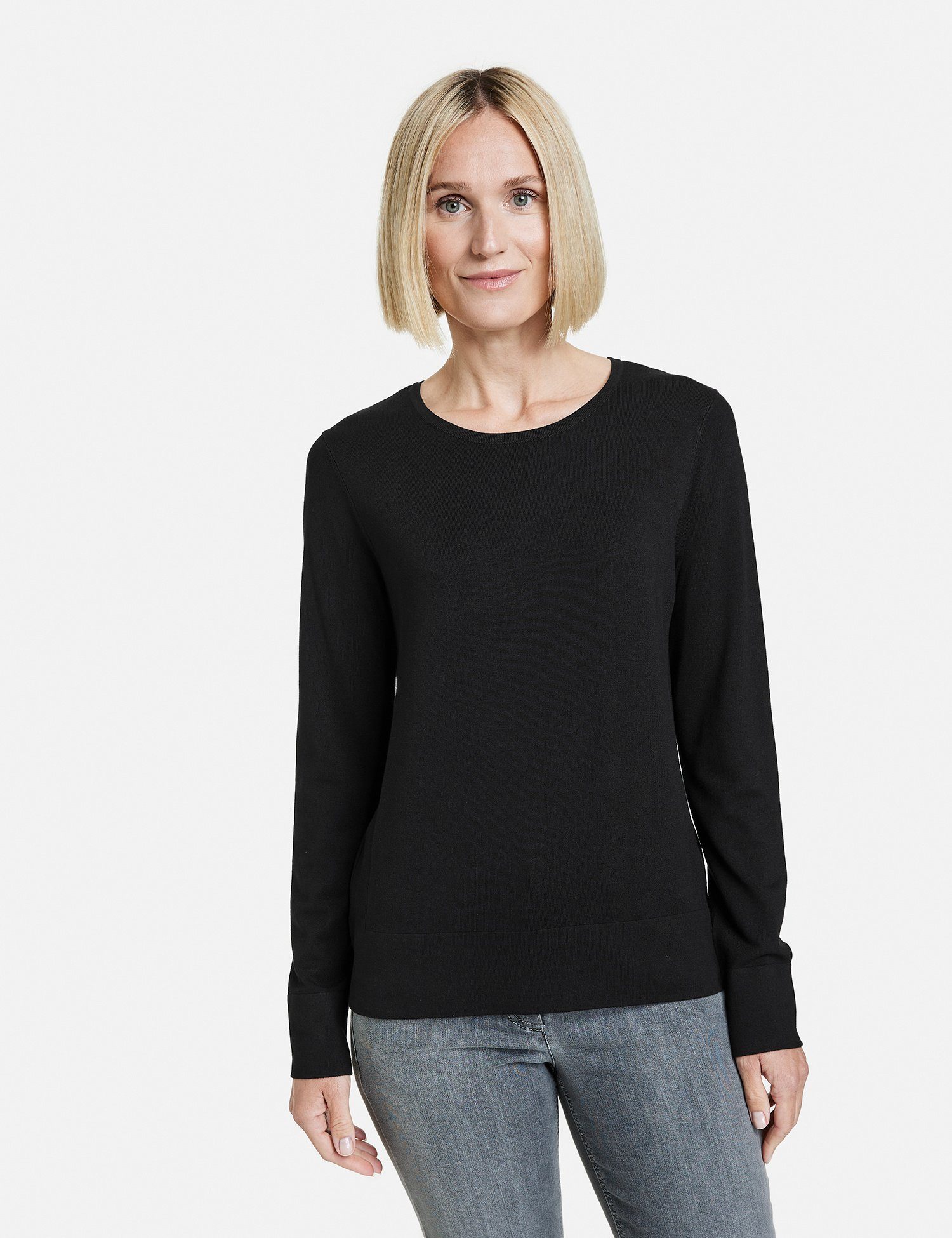 GERRY WEBER Rundhalspullover Langarmpullover aus Schwarz Feinstrick