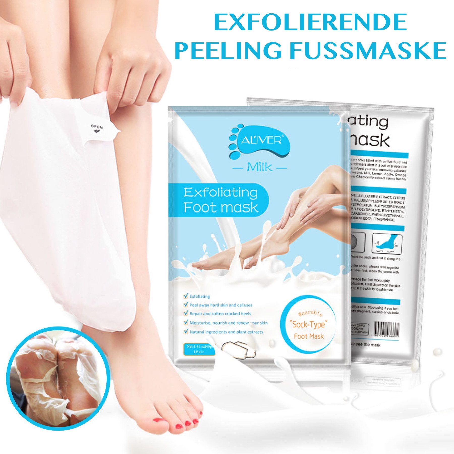 ALIVER Fußmaske Fußpflege Anti Hornhaut Socken Milk Soft Aliver, 1-tlg.