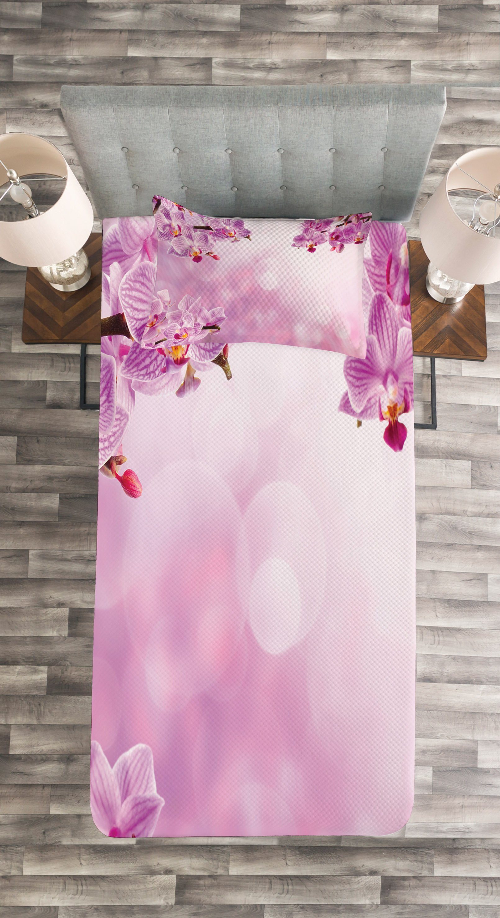 Tagesdecke Set mit Spa Waschbar, Rosa Blütenblätter Abakuhaus, Orchid Kissenbezügen Frühling