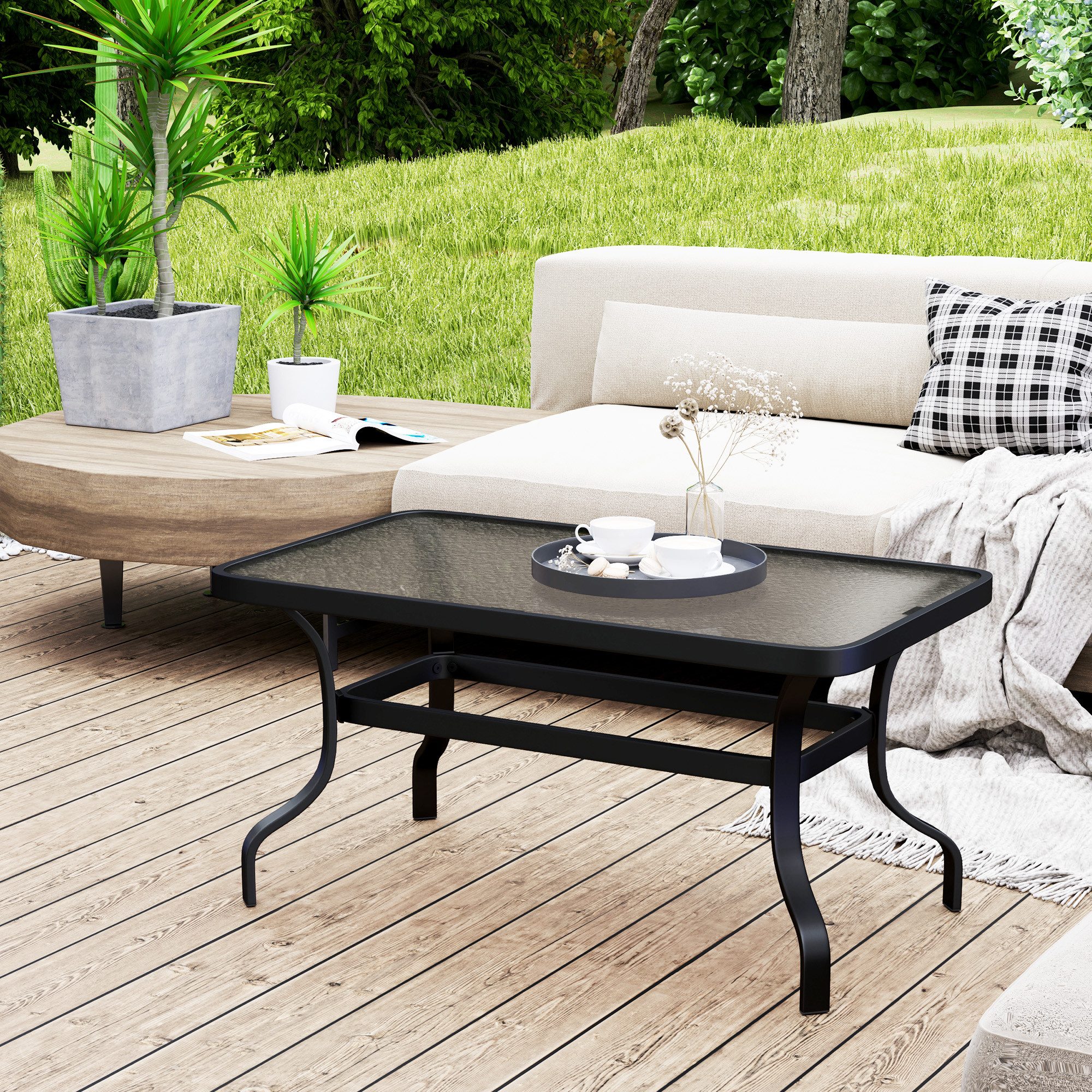 Outsunny Beistelltisch Hartglas, mit Wellendesign, Abgerundete günstig online kaufen