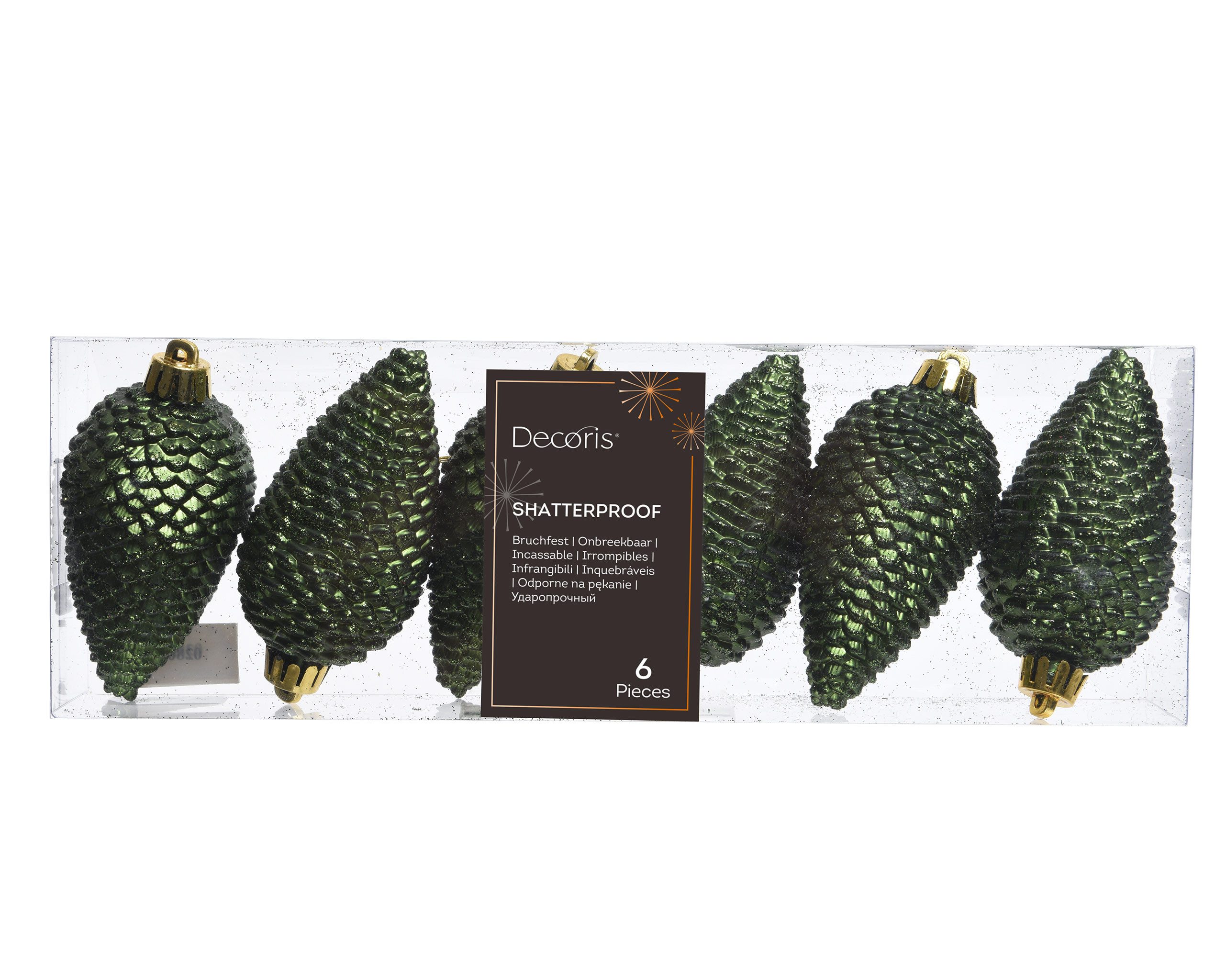 Kaemingk Christbaumschmuck, Christbaumschmuck Zapfen 8cm Kunststoff 6 Stück - Piniengrün