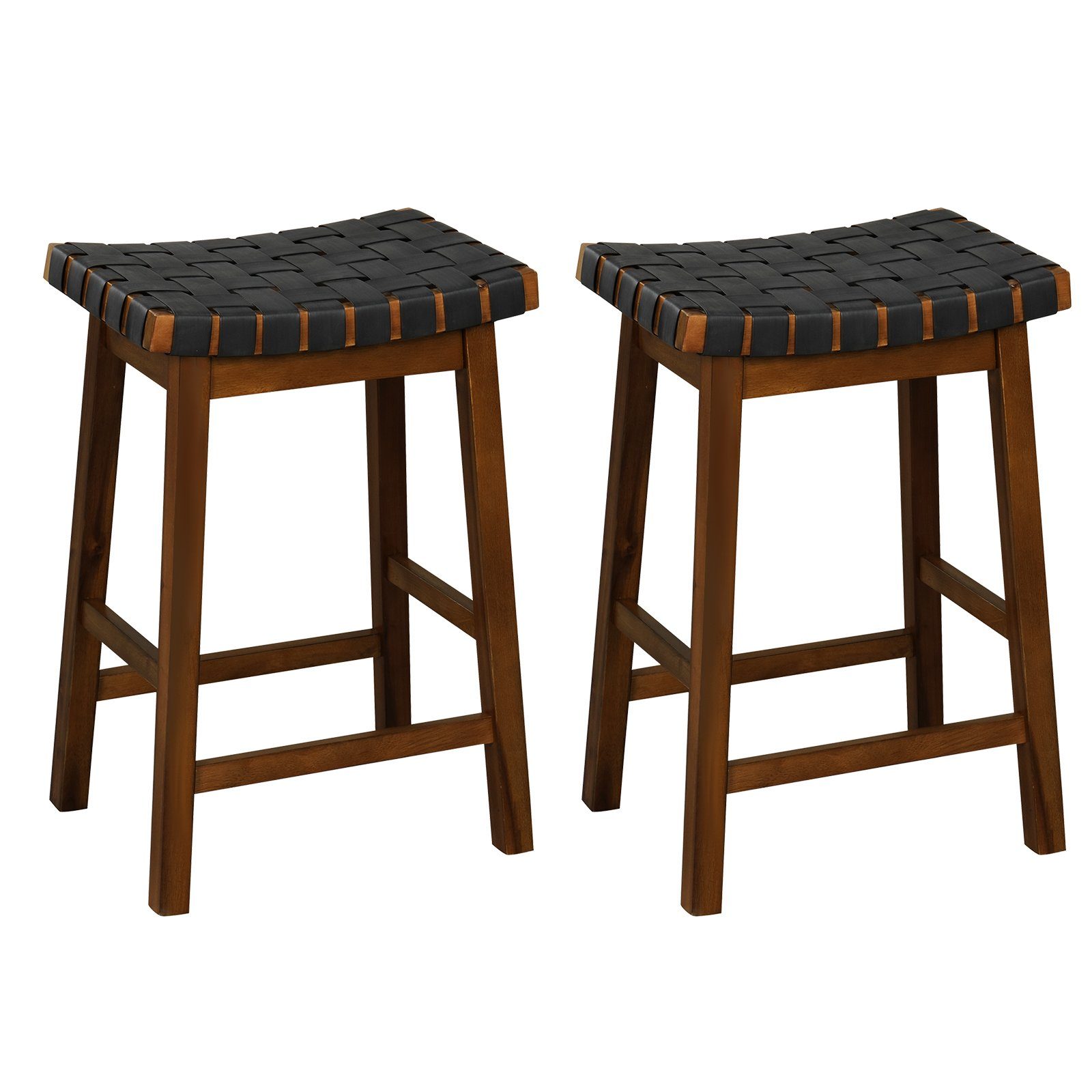 COSTWAY Barhocker, 2er Set, Mit Lehne&Fußstütze, Sitzhöhe 75cm, Metall