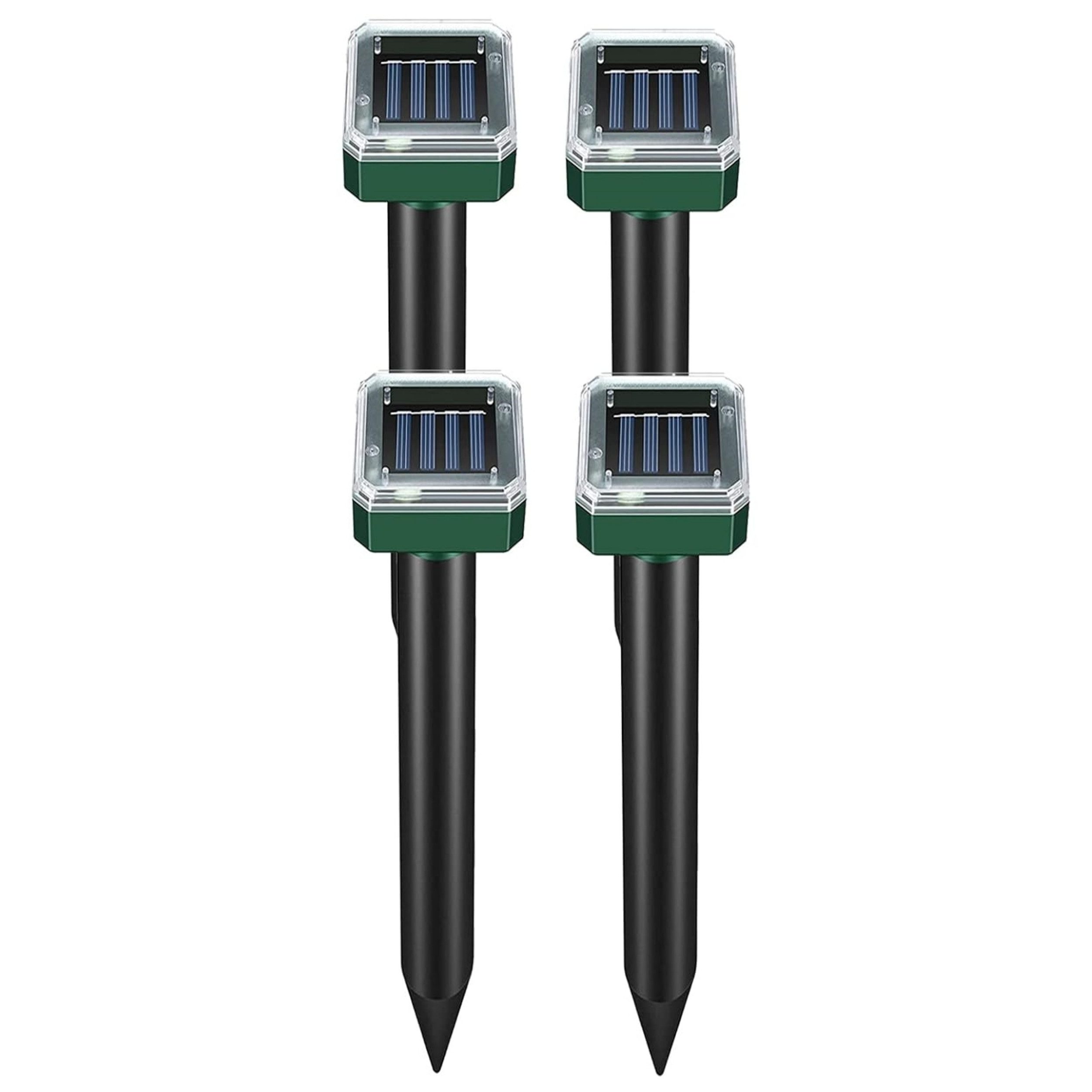 POPOLIC Ultraschall-Tierabwehr 4er-Pack solarbetriebene Maulwurfsabwehrgeräte, quadratisch, für Rasen und Garten, Schädlingsbekämpfung im Freien 4-tlg., hält Maulwürfe vom Grundstück fern, wasserdichte, Wühlmaus- und Mäuseabwehrgeräte für den Außenbereich