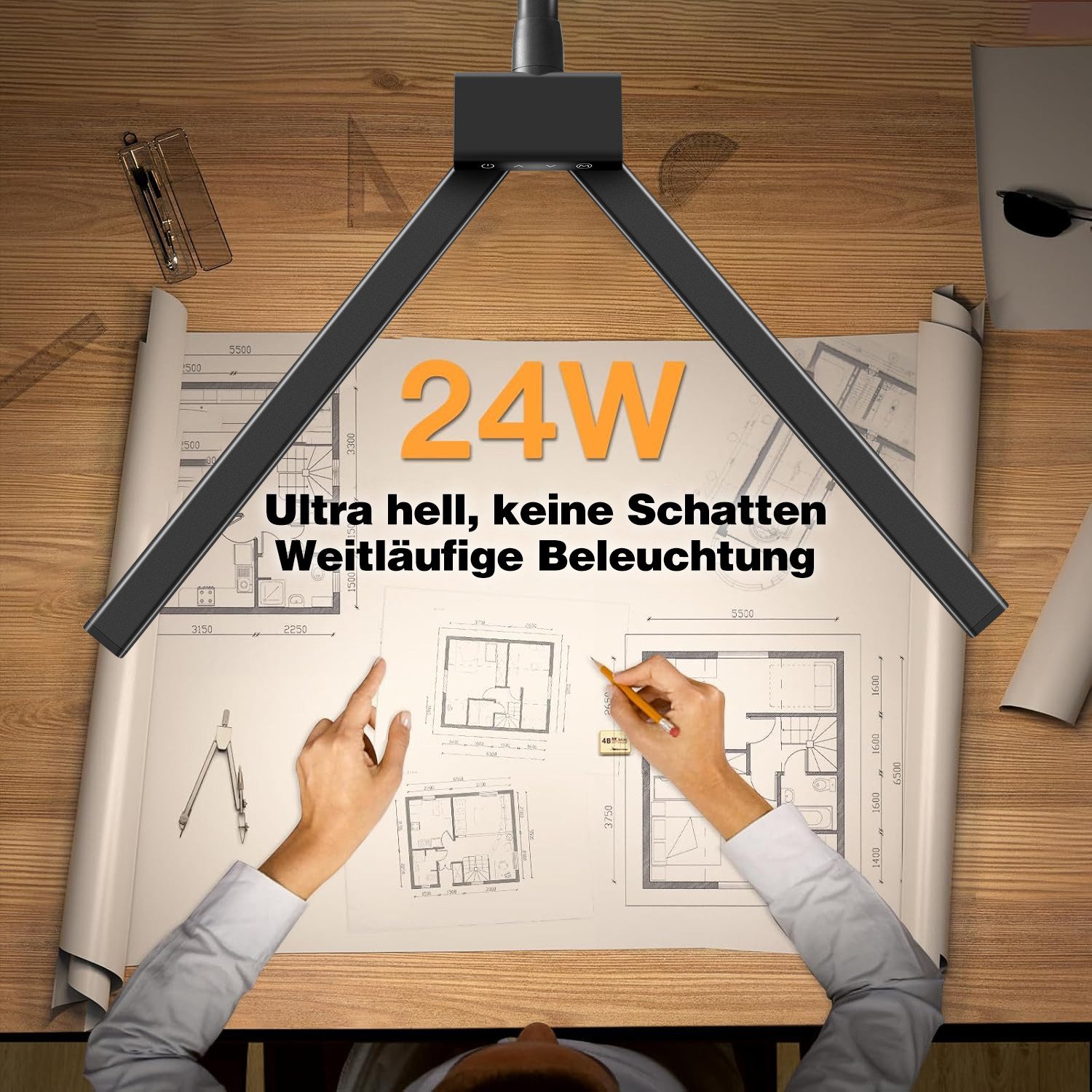 Elegear LED Schreibtischlampe 24W LED Doppelkopf Schwanenhals-Schreibtischl günstig online kaufen