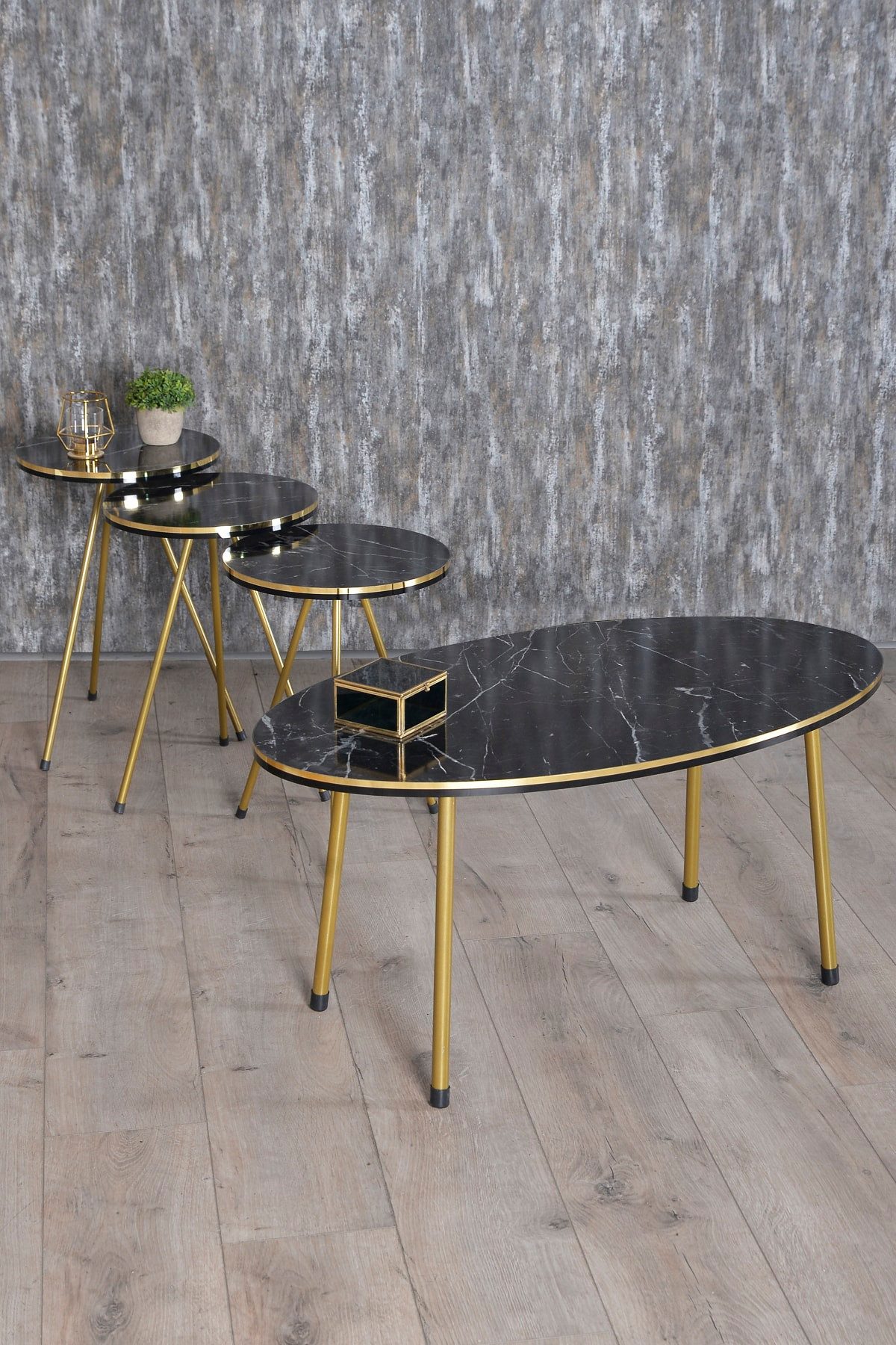 en.casa Couchtisch, Marmoroptik mit Metallbeinen, Kantenband schwarz-gold 89322131
