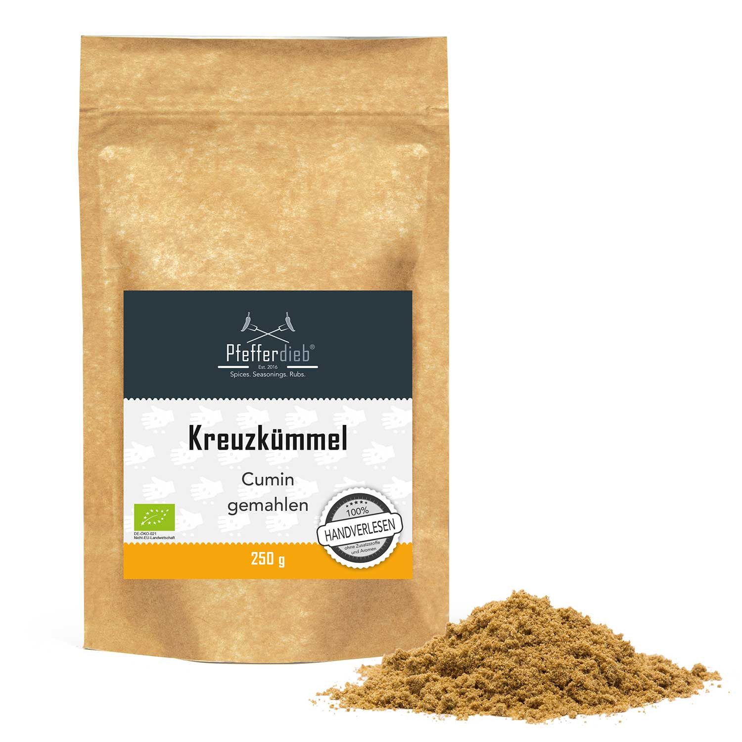 Pfefferdieb Gewürz Kreuzkümmel (Cumin) gemahlen BIO, 250g, Duftend, sehr aromatisch und vielschichtig.