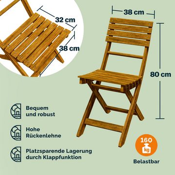 Casaria Balkonset, 2 Personen Wetterfest Klappbar Holz 160kg Belastbarkeit FSC®