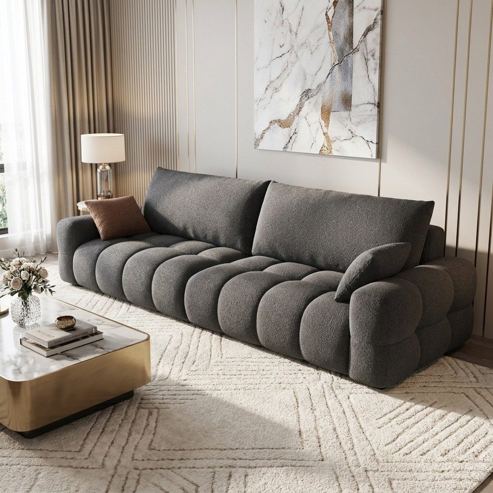 Soverkim 3-Sitzer Bequemes Sofa mit Ottoman und ergonomischem Sitzkomfort, 1 Teile, mit modularem Design und Premium-Samtstoff