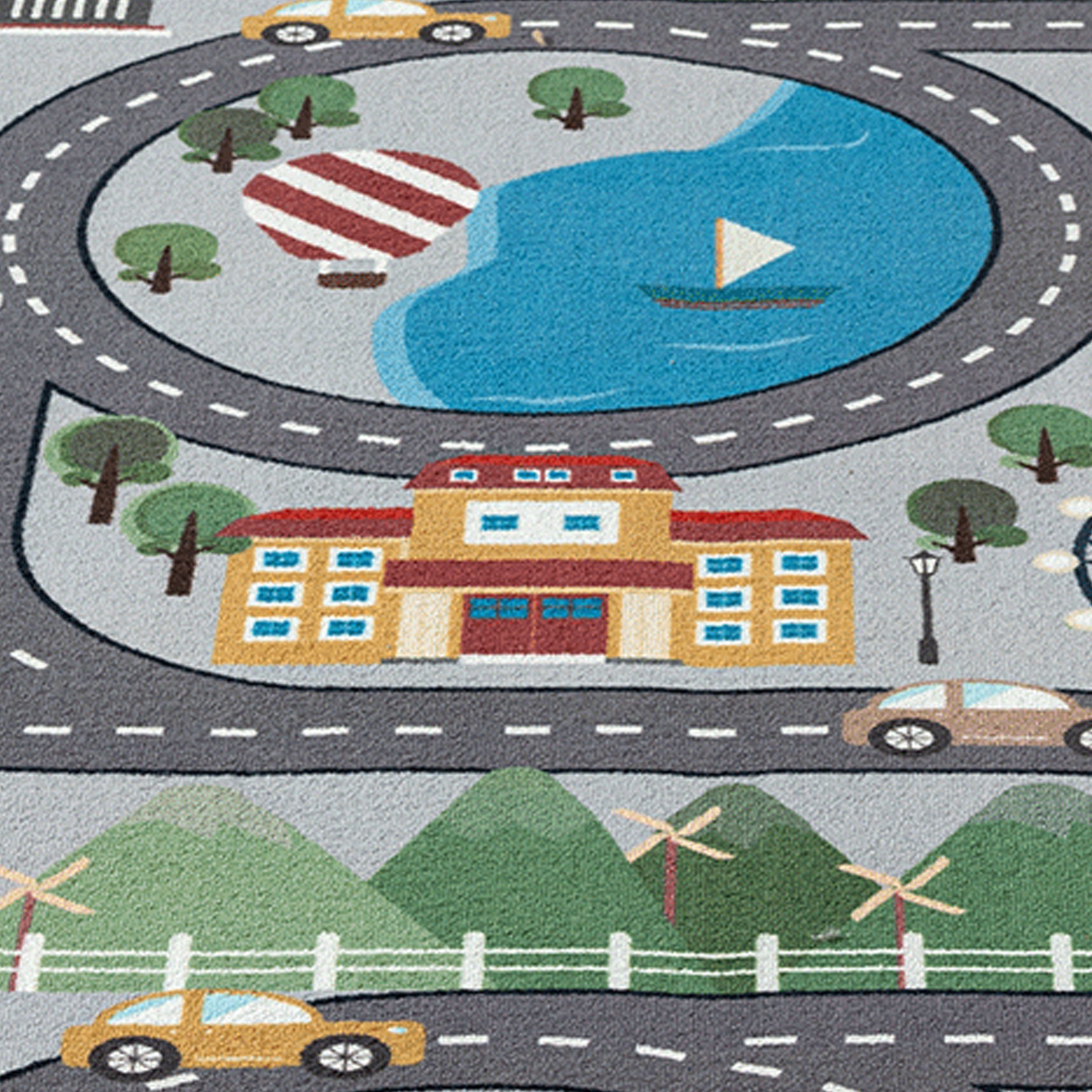 TeppichHome24 Kinderteppich Spielteppich - Straßenteppich in Grau, rechteckig, Höhe: 10 mm