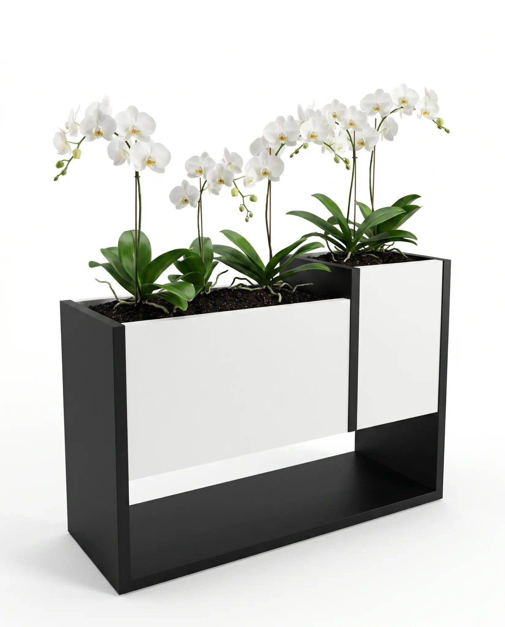 TREND WERK Blumenständer Blumentopf Pflanzenregal Pflanzenständer Holzoptik Wohnzimmer (Asymmetrisches Regal 3 Fächer Loft-Design 64,5x45x22,6 cm), 18mm Spanplatte kratzfest feuchtigkeitsresistent Laminat