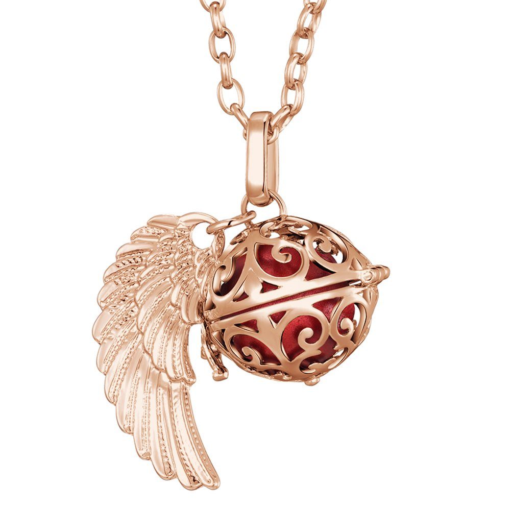 Morella Kette mit Anhänger Engel Halskette roségold 70 cm mit Anhänger (2-tlg., Kette inkl. Klangkugel und Samtbeutel), Samtbeutel