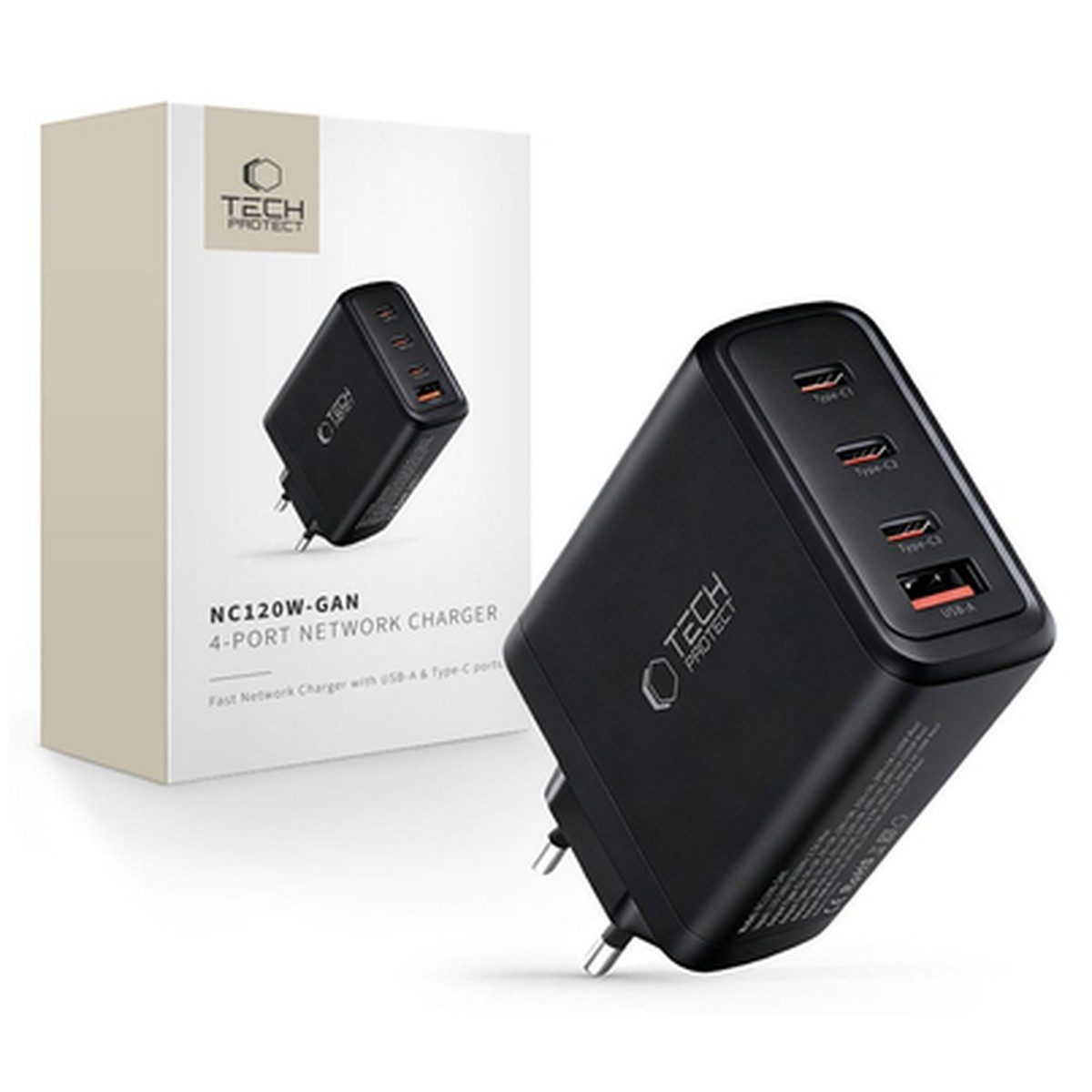TECH PROTECT Tech Protect NC120W GAN 4 Port 120W WandLadegerät Smartphone-Ladegerät