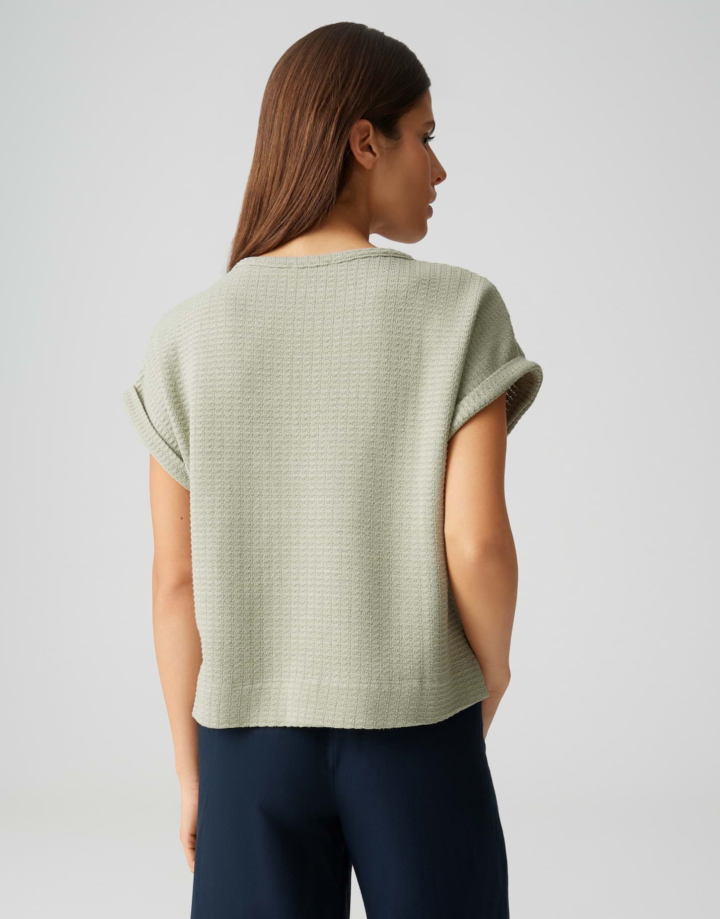 OPUS Kurzarmshirt Sishell aus Jersey mit Wabenstruktur Aufschlag am Ärmel, leichte Transparenz, weicher Griff, Casual – Bild 3 von 5