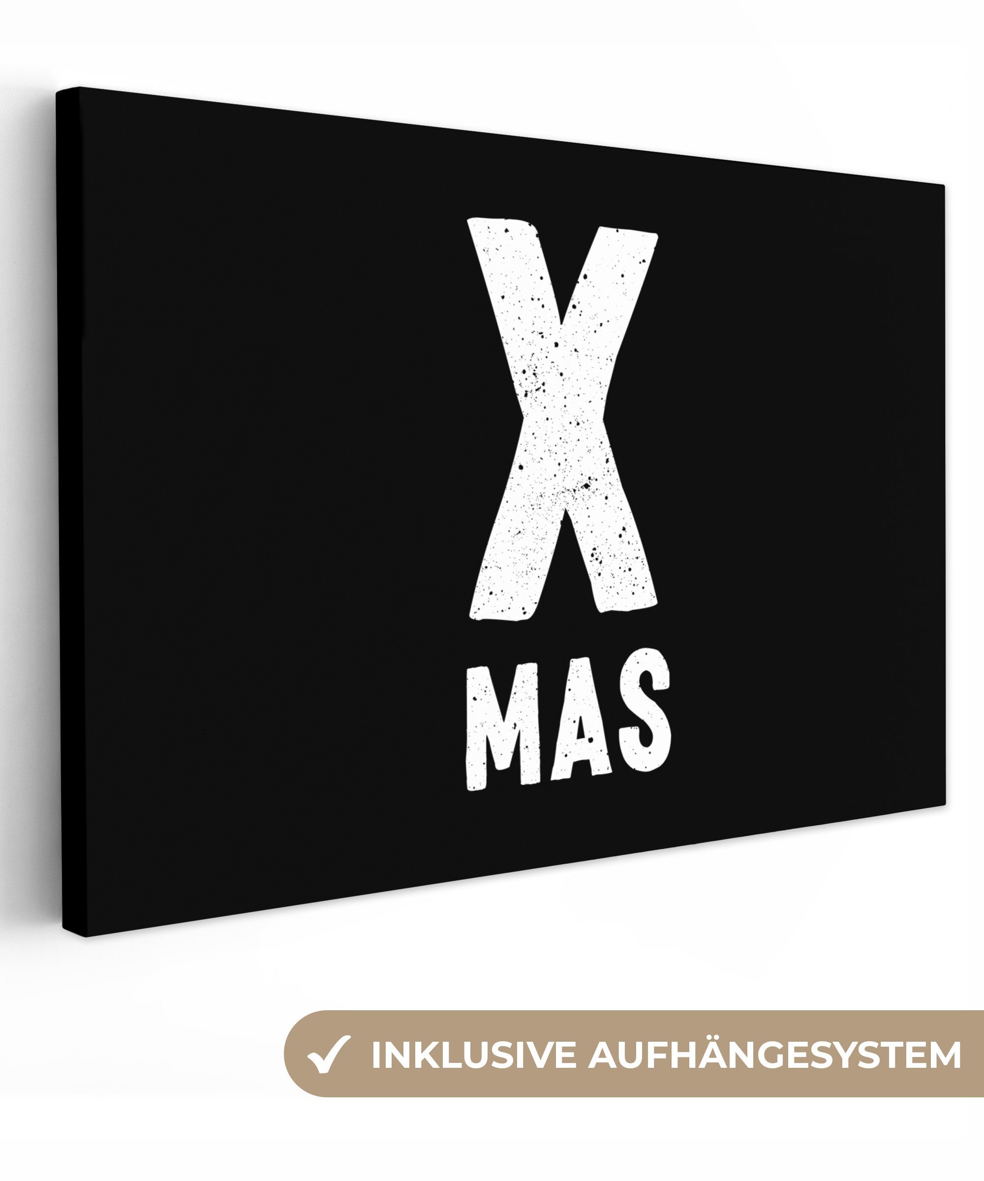OneMillionCanvasses® Leinwandbild Xmas - Weihnachten - Schwarz - Vintage - Zitate, (1 St), Wandbild Leinwandbilder, Aufhängefertig, Wanddeko, 30x20 cm