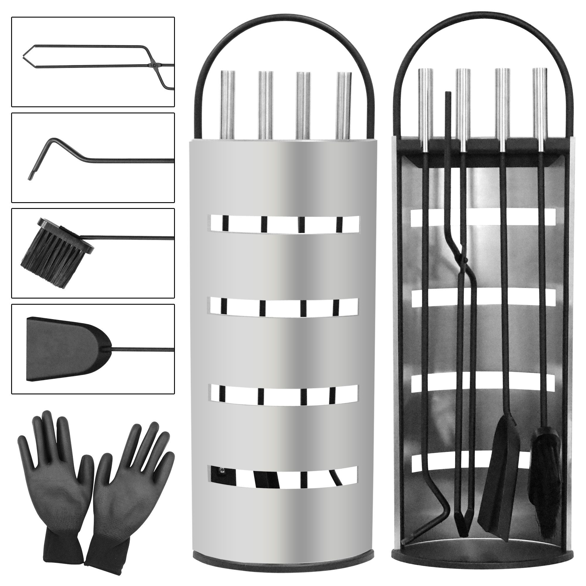 Melko Kamingarnitur Інструменти для камінів 6-tlg. Kaminwerkzeuge Ständer Kaminreinigungs Set, (6-St., 6-teiliges), inkl. Ständer, Schürhaken, Ascheschaufel, Besen, Zange Handschuhe