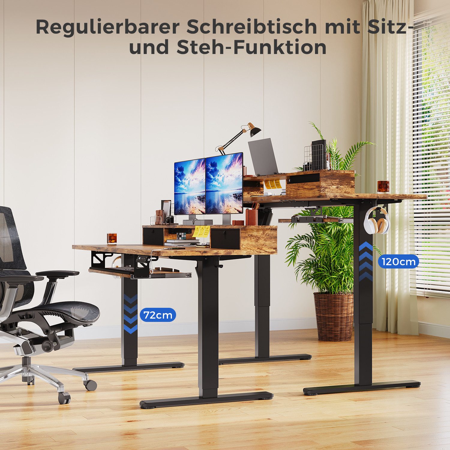 HOMALL Schreibtisch Höhenverstellbarer Schreibtisch mit Schublade, Schülerschreibtisch (140CM Mit 2 Stofbehangen 3 Spaicherpositionen fur die Hohe + Erinerung beilangem Sitzen. 2 Haken, Tastaturablage,maximale Belastbarkait 7o kg,ostern geschenke)