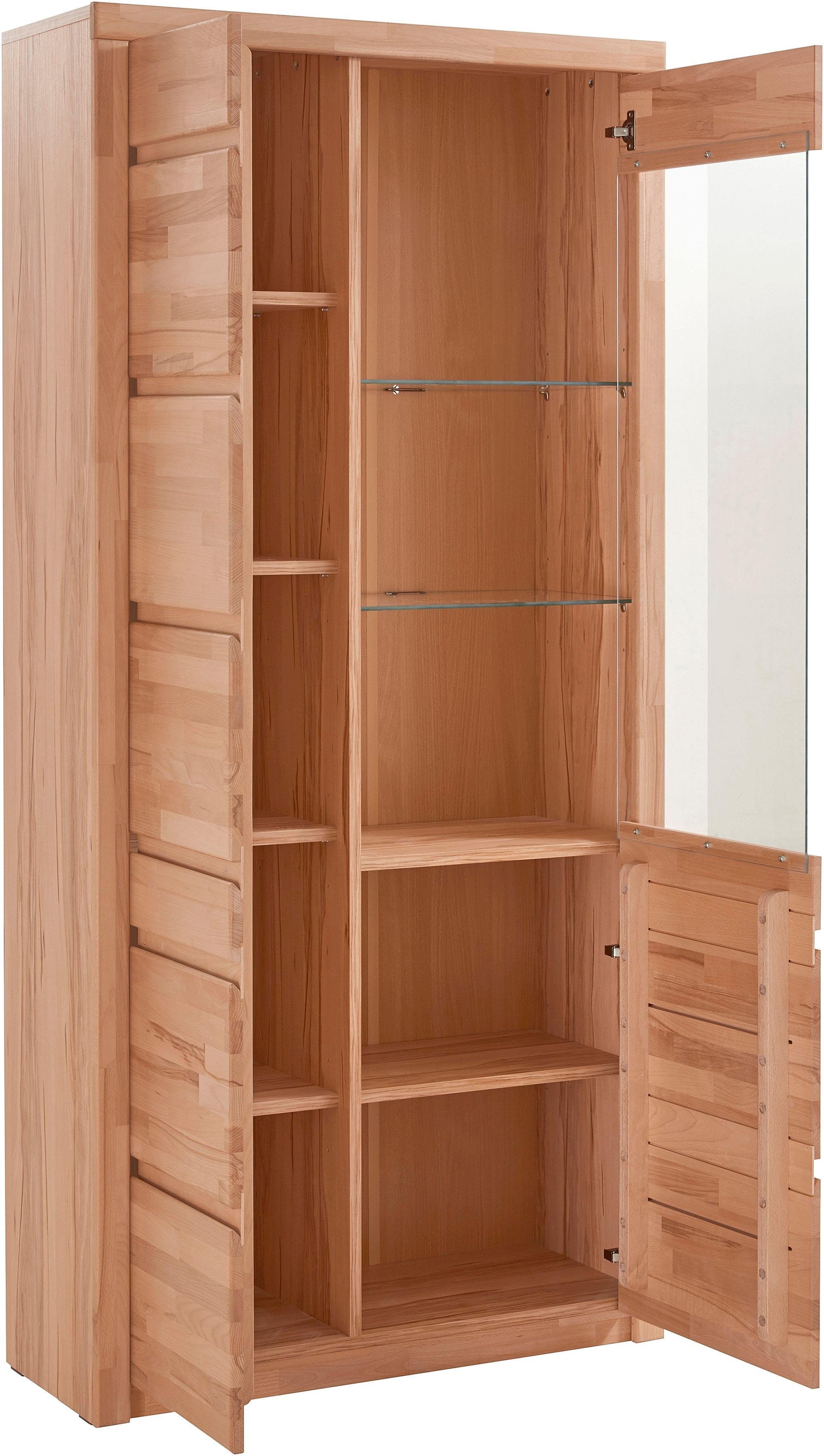 OTTO home Vitrine SILBEKORG B/T/H: 90/35/190cm, Fronten & Leisten aus Massivholz 10 Fächer, variable Einlegeboden aus Glas&Melamin, Korpus aus Melamin