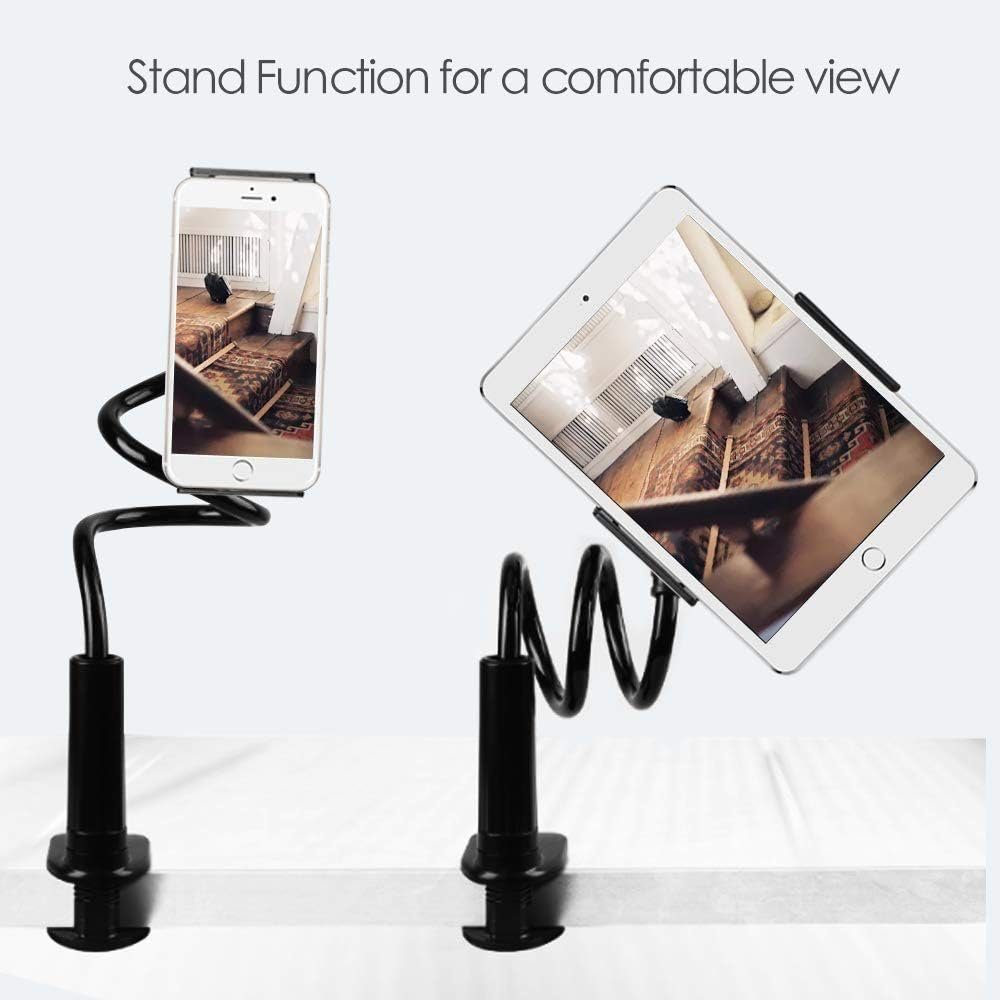 CLM-Tech Schwanenhals Tablet Halterung Bett - Smartphone Halter Tisch langer Arm -, (bis 11,00 Zoll, Geräte - iPad Betthalterung - Schwarz, 2-tlg., Flexible Kindle Halterung, Länge: 78 cm, 360° drehbarer Handy Ständer)