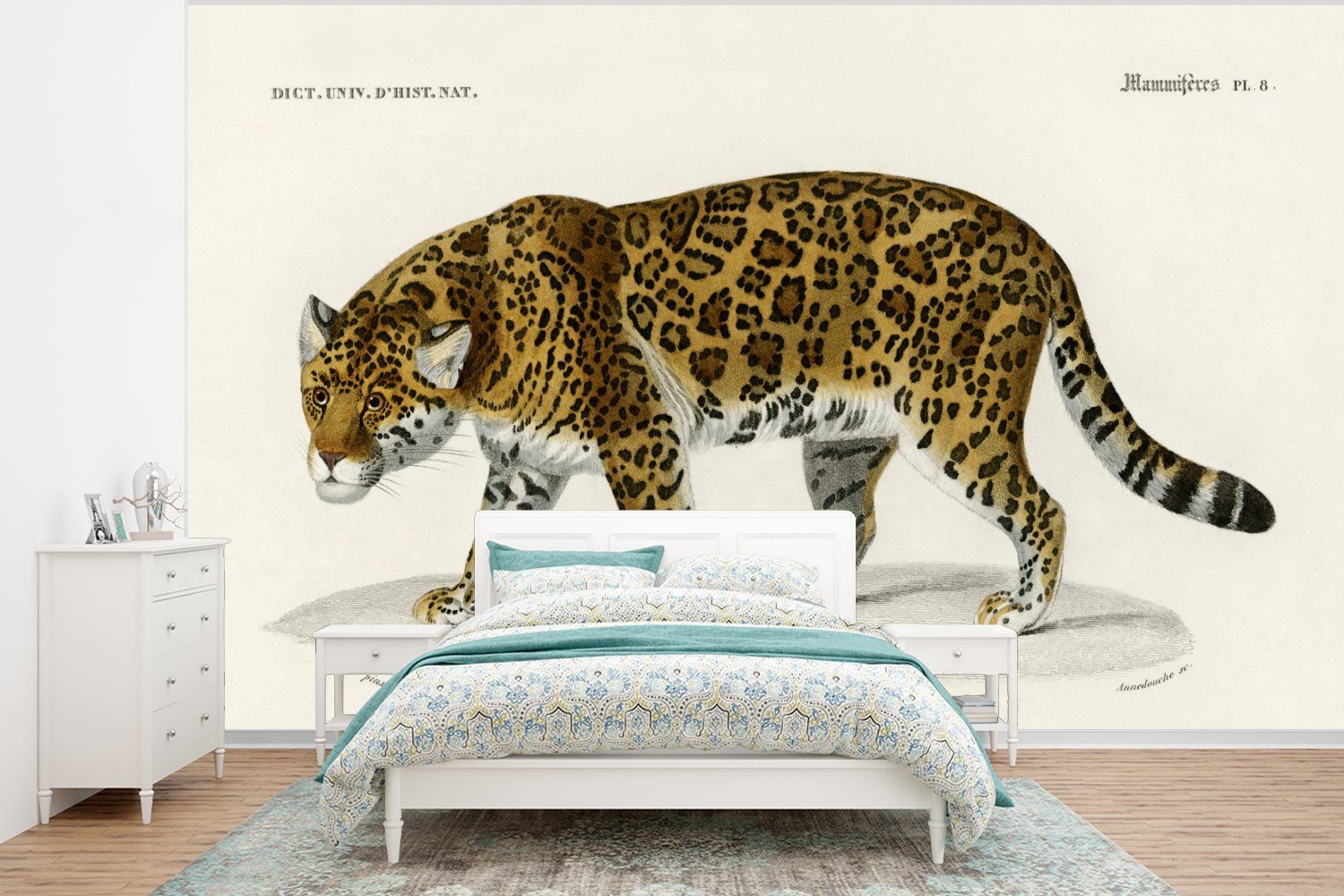 MuchoWow Fototapete Jaguar - Jahrgang - Tier, Matt, bedruckt, (6 St), Wallpaper für Wohnzimmer, Schlafzimmer, Kinderzimmer, Vinyl Tapete
