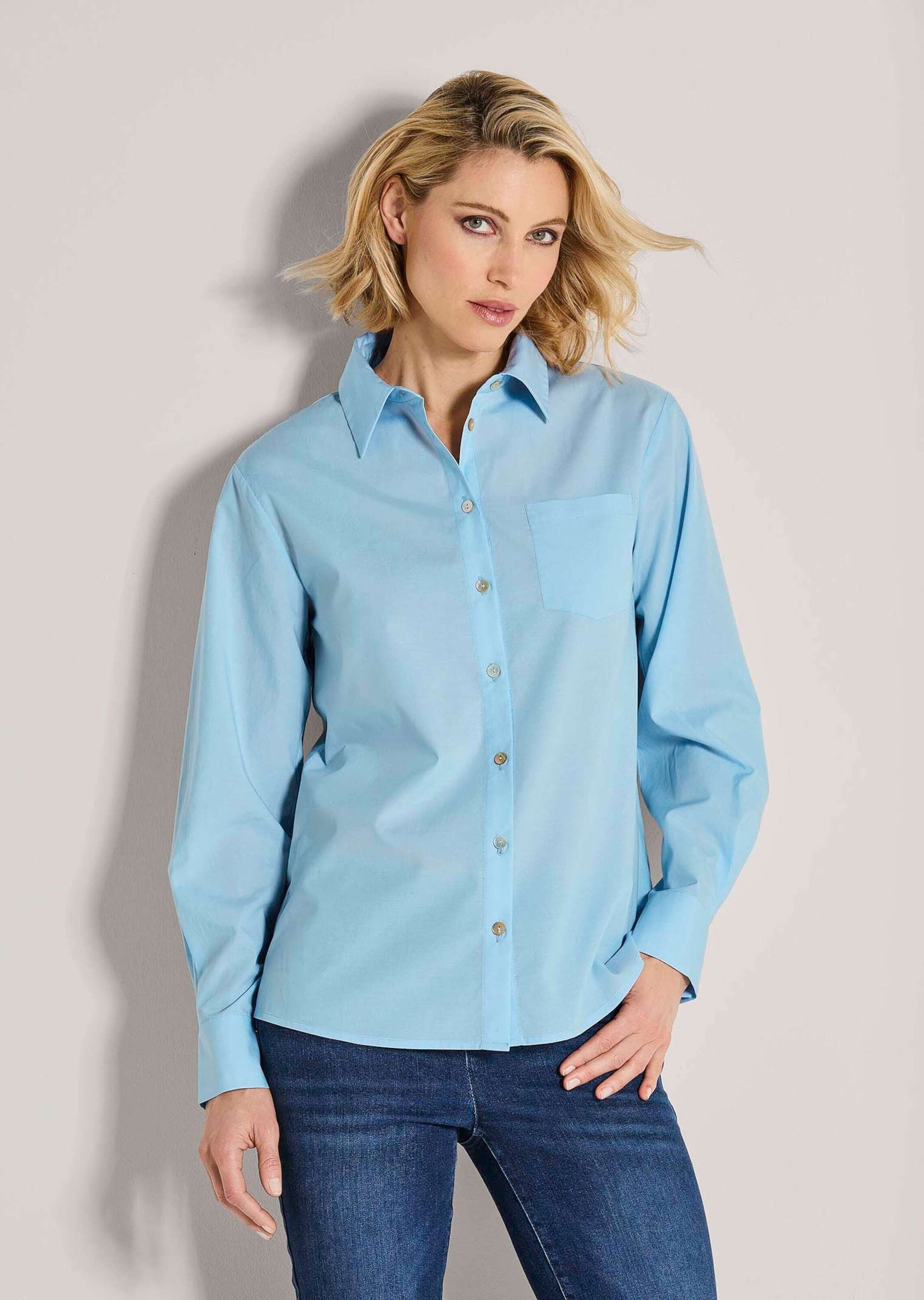 MADELEINE Hemdbluse Elegante Langarmbluse mit Hemdkragen Modische Bluse mit Knopfleiste und langen Ärmeln