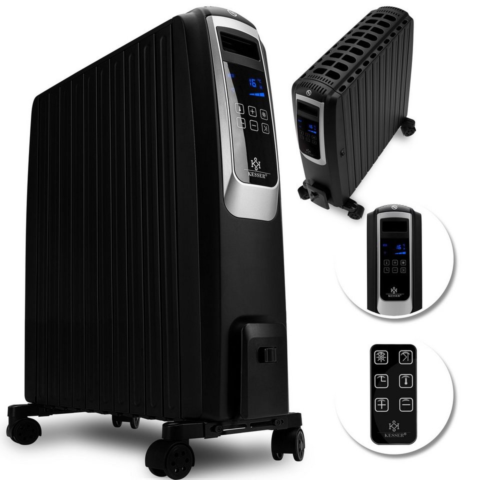 Basics tragbarer digitaler Ölradiator mit 9 ECO-Wellenrippen und Fernbedienung Schwarz 2.000 W Basics tragbarer digitaler Ölradiator mit 9 ECO-Wellenrippen und Fernbedienung Schwarz 2.000 W