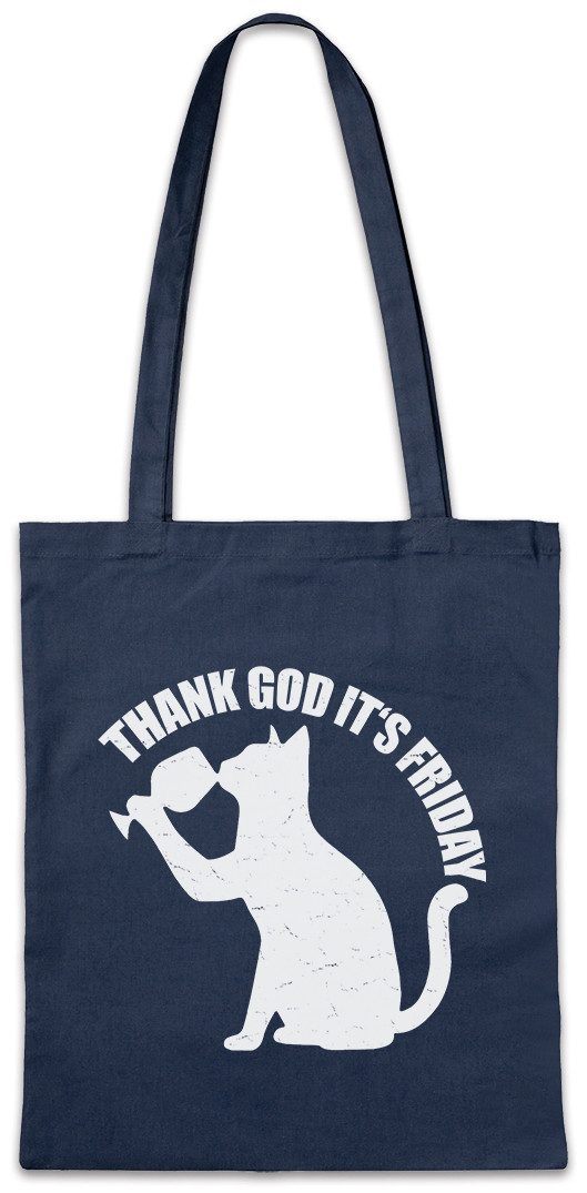 Beuteltasche Thank God It's Friday Cat Stofftasche TGIF Weekend Feierabend Fun Cat