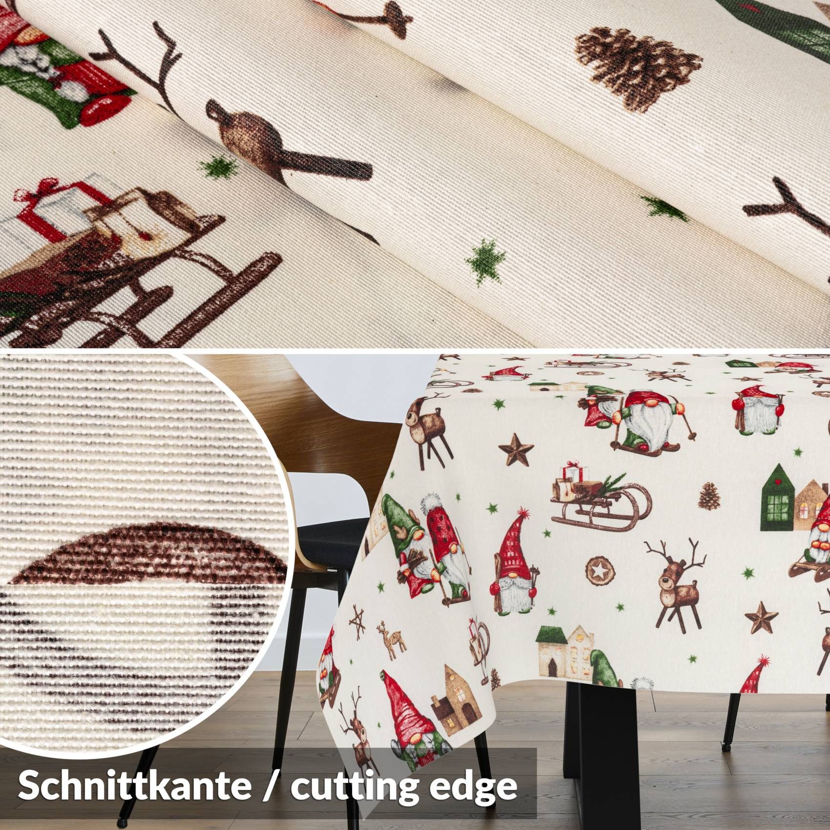 ANRO Tischdecke Weihnachten abwaschbare Weihnachtstischdecke (Einzelstück 1-tlg), Schmutzabweisend Weihnachten Rot-Grün 100x140cm – Bild 3 von 5