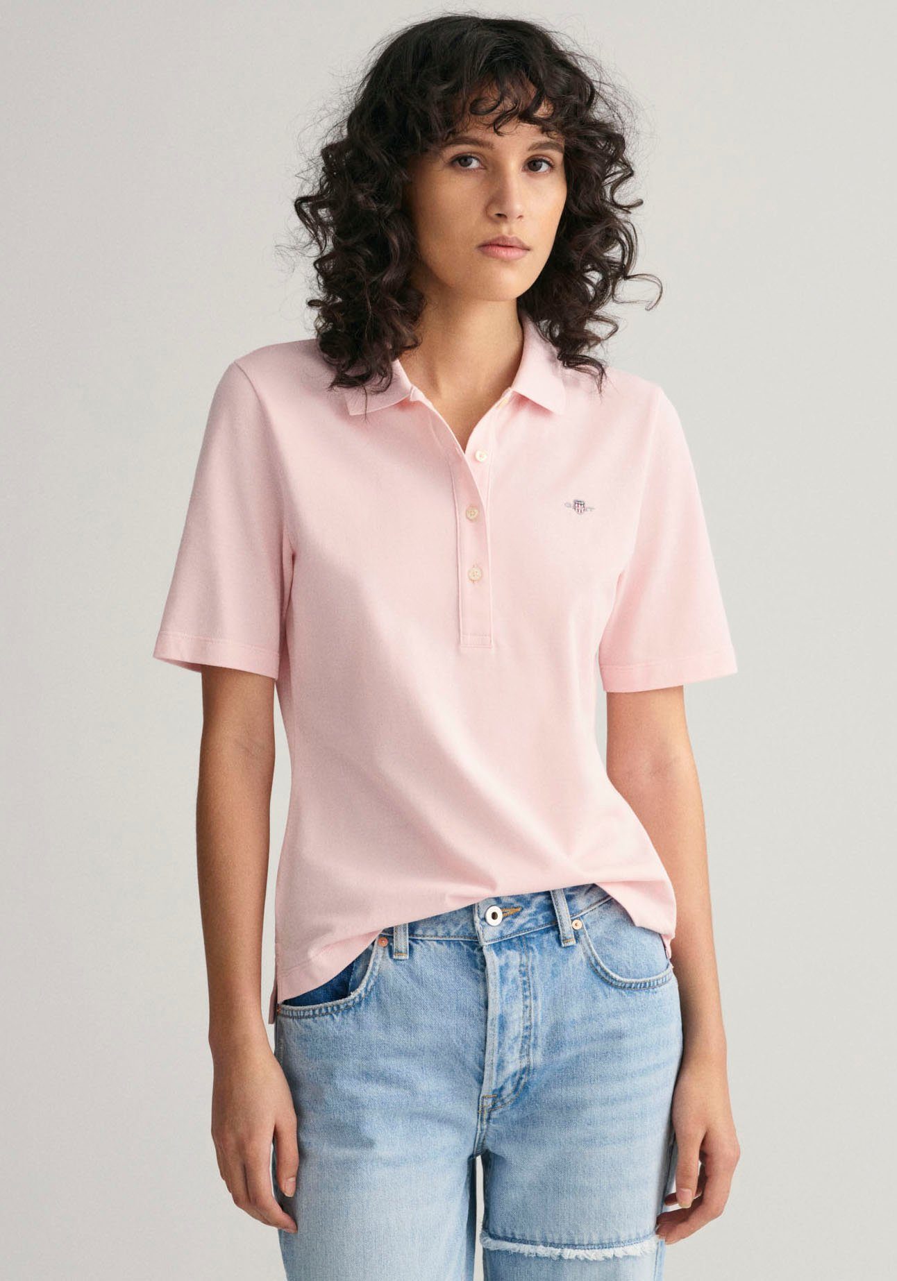 KA POLO SLIM der PIQUE Gant auf pink faded mit SHIELD Brust Logostickerei Poloshirt grafischer