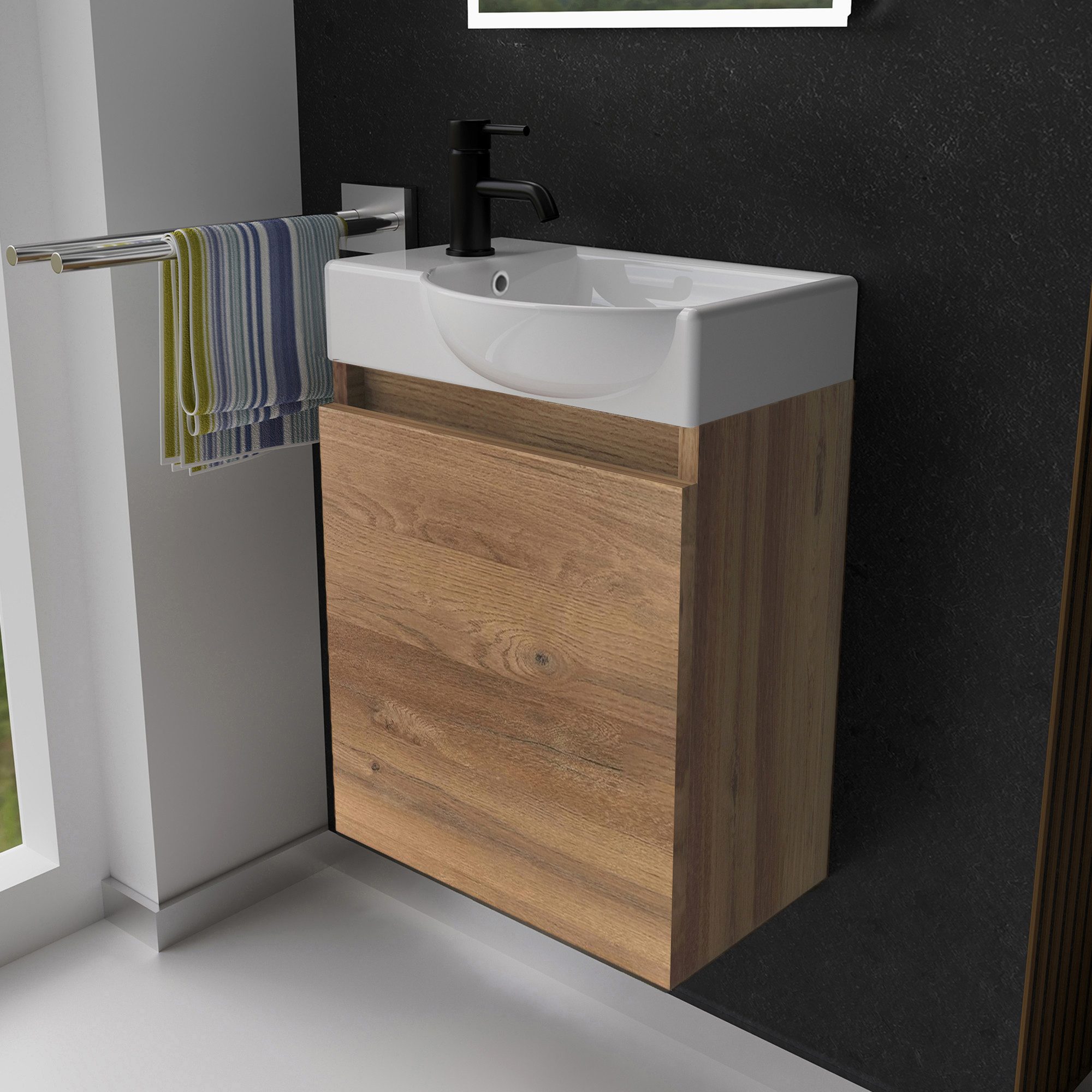 Alpenberger Badmöbel-Set Badschrank in Bamboo Optik mit Keramik Waschbecken günstig online kaufen