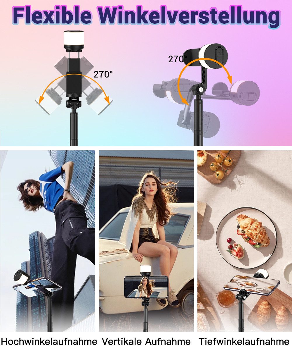 Quntis 3 in 1 Handy Stativ(max.1.7m)mit Bluetooth Fernbedienung,RGB-Fülllicht Kamerastativ (3in1 Handy/Kamera Stativ für Selfie, Reisen, Vlog( 360° Drehbar)